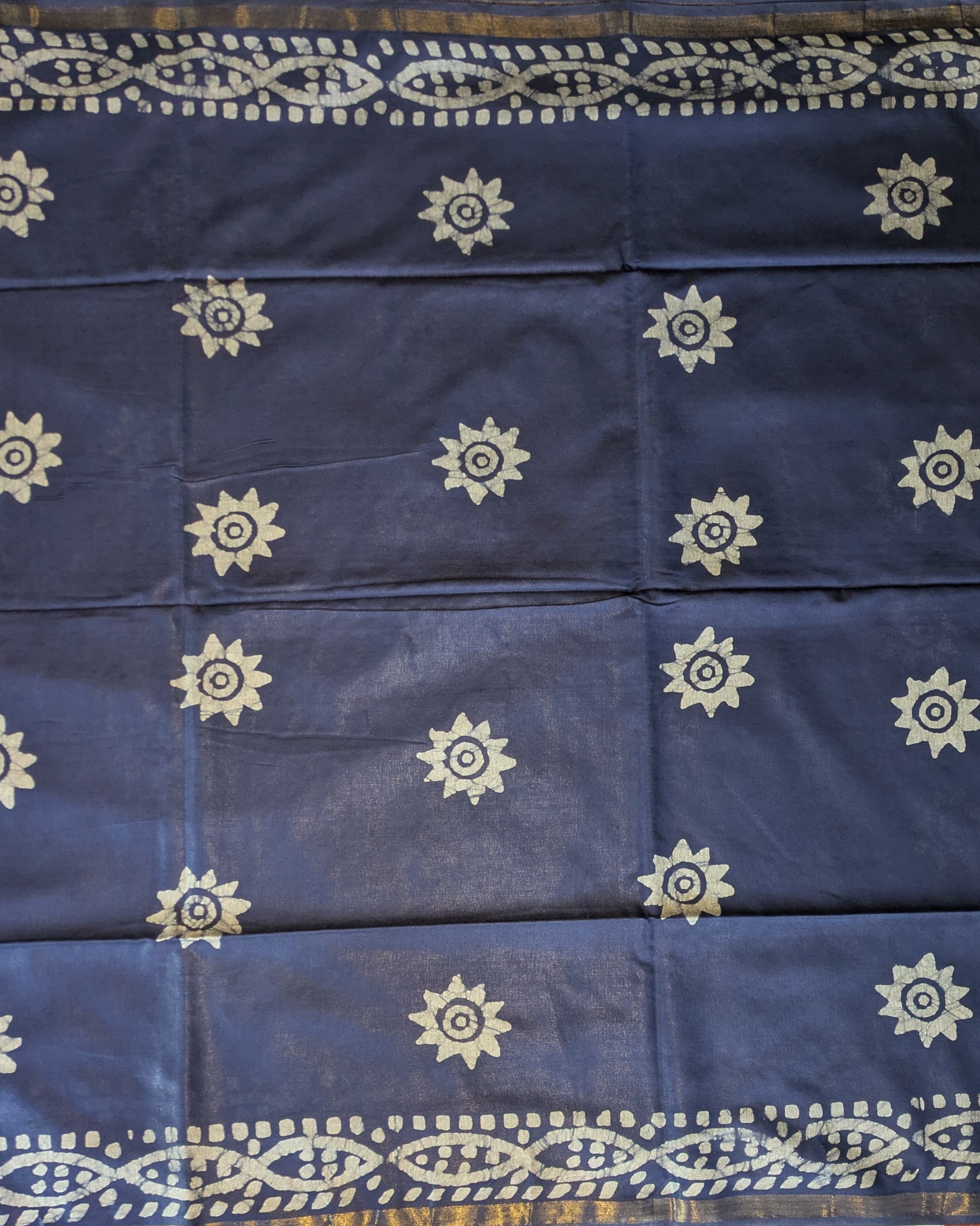 Batik Chanderi Sari with Blouse Piece Navy Blue