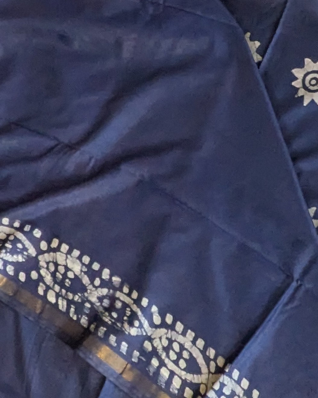 Batik Chanderi Sari with Blouse Piece Navy Blue