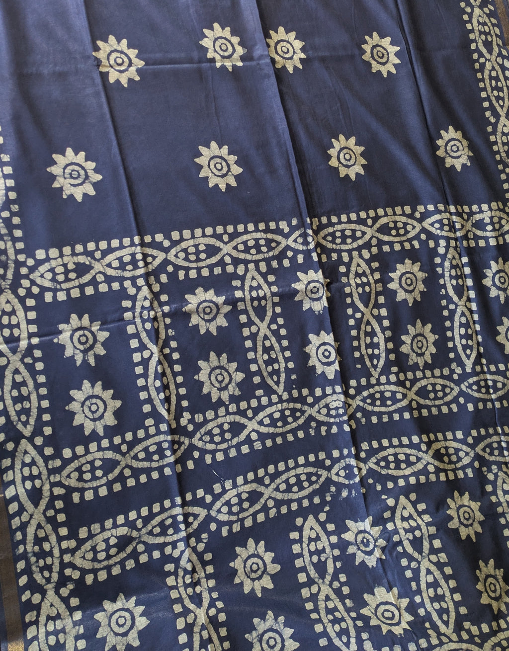 Batik Chanderi Sari with Blouse Piece Navy Blue