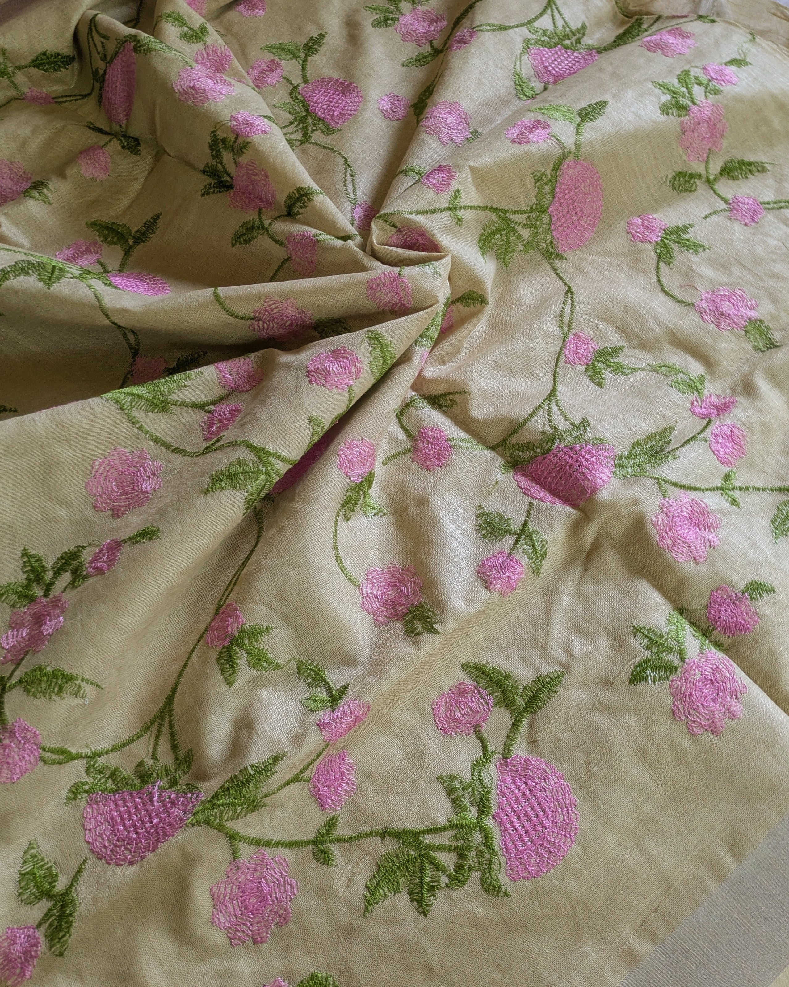 Linen Embroidered  Sari with Blouse Piece Khaki
