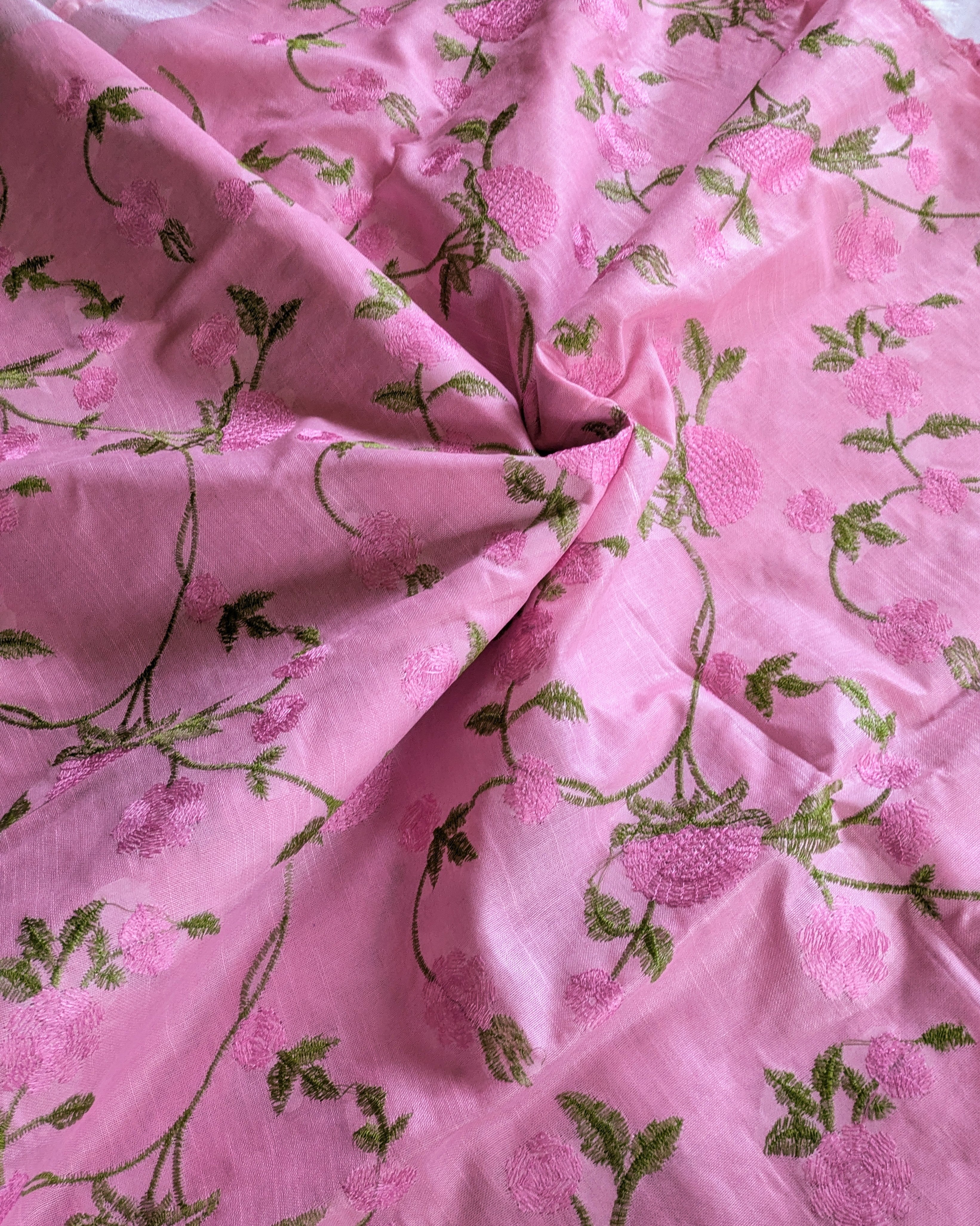 Linen Embroidered  Sari with Blouse Piece Pink