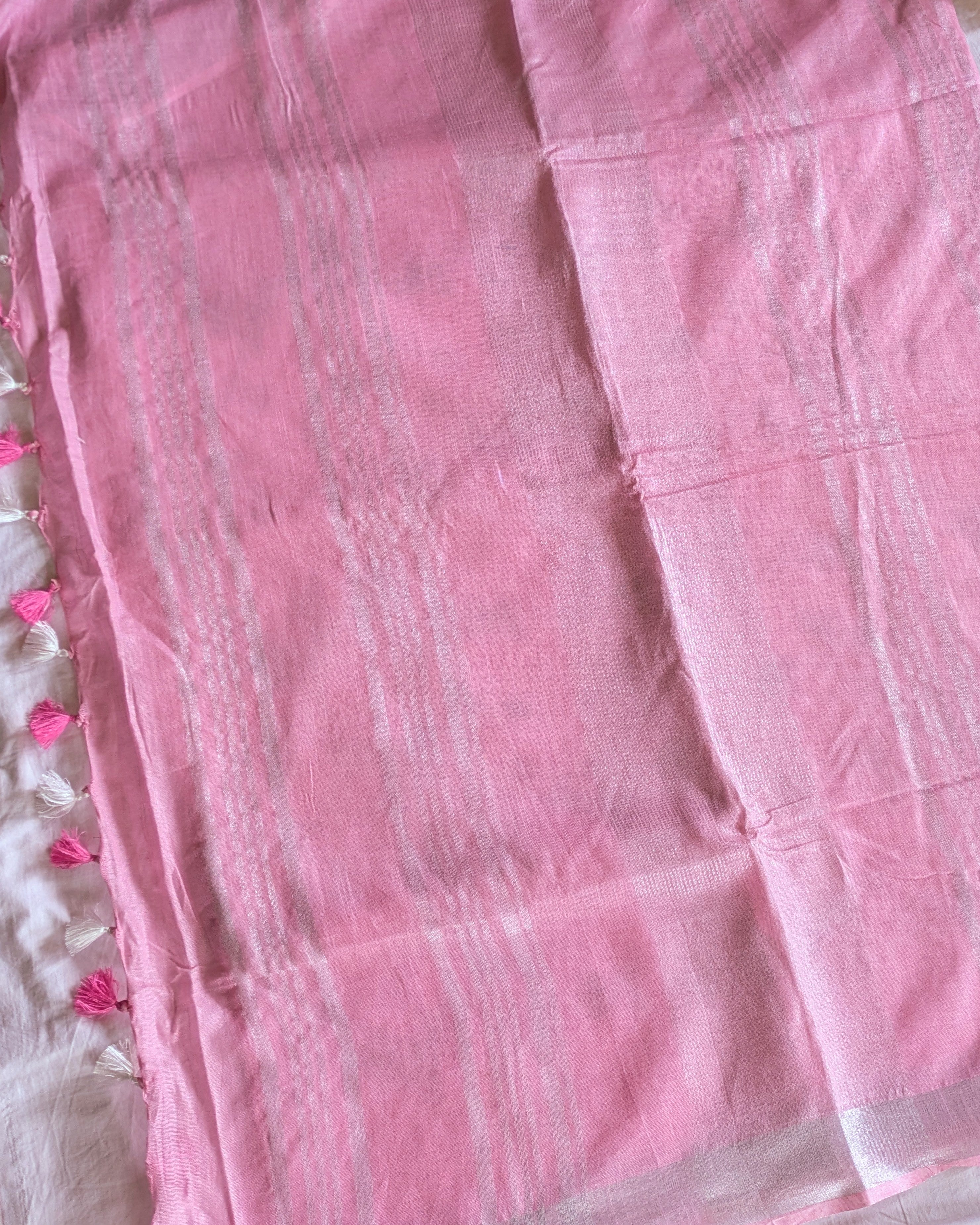 Linen Embroidered  Sari with Blouse Piece Pink