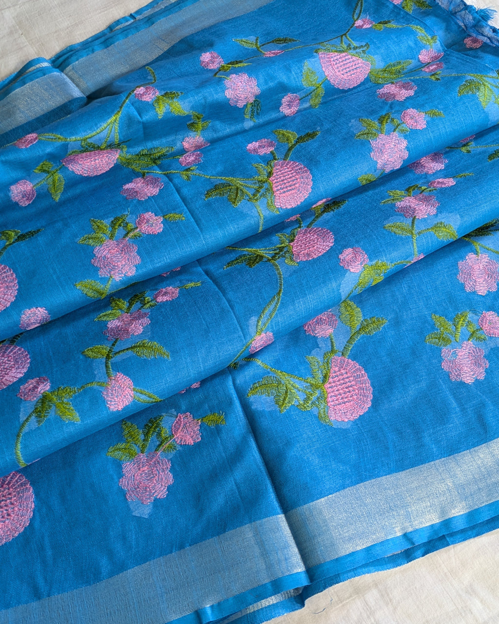 Linen Embroidered  Sari with Blouse Piece Firoza