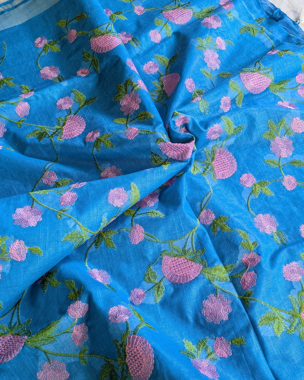 Linen Embroidered  Sari with Blouse Piece Firoza