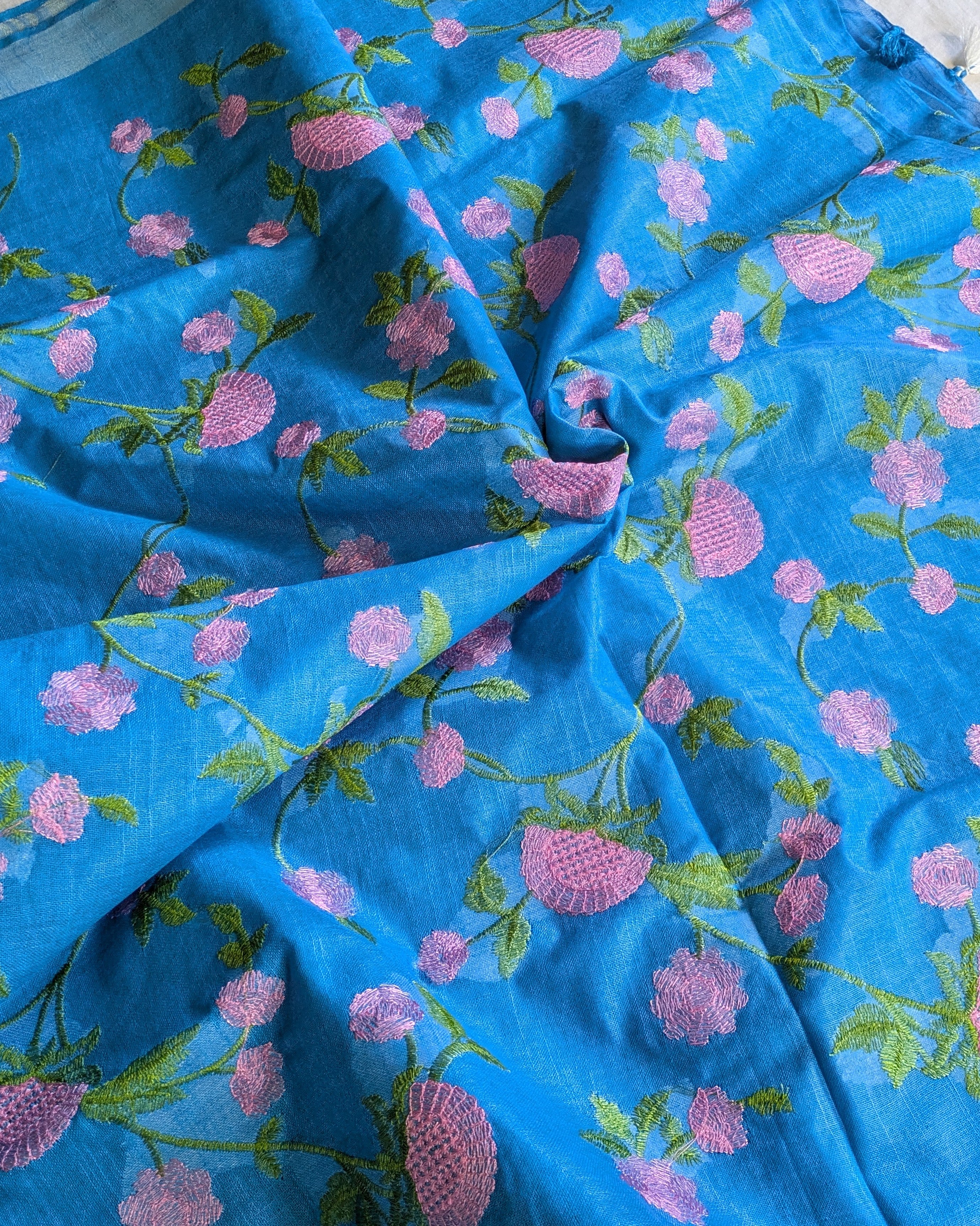 Linen Embroidered  Sari with Blouse Piece Firoza