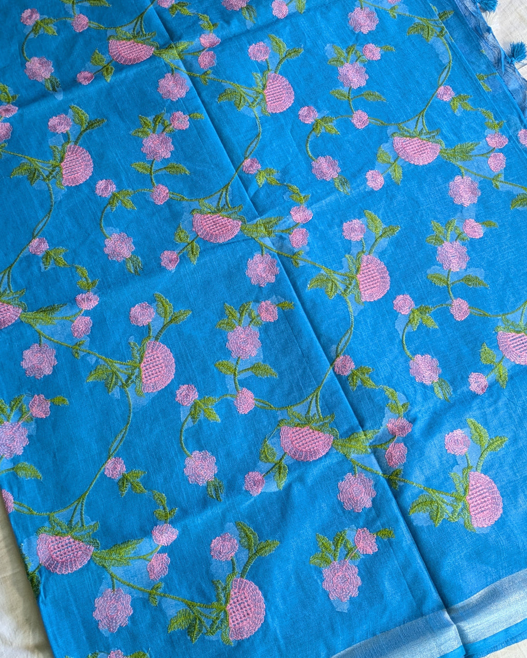 Linen Embroidered  Sari with Blouse Piece Firoza
