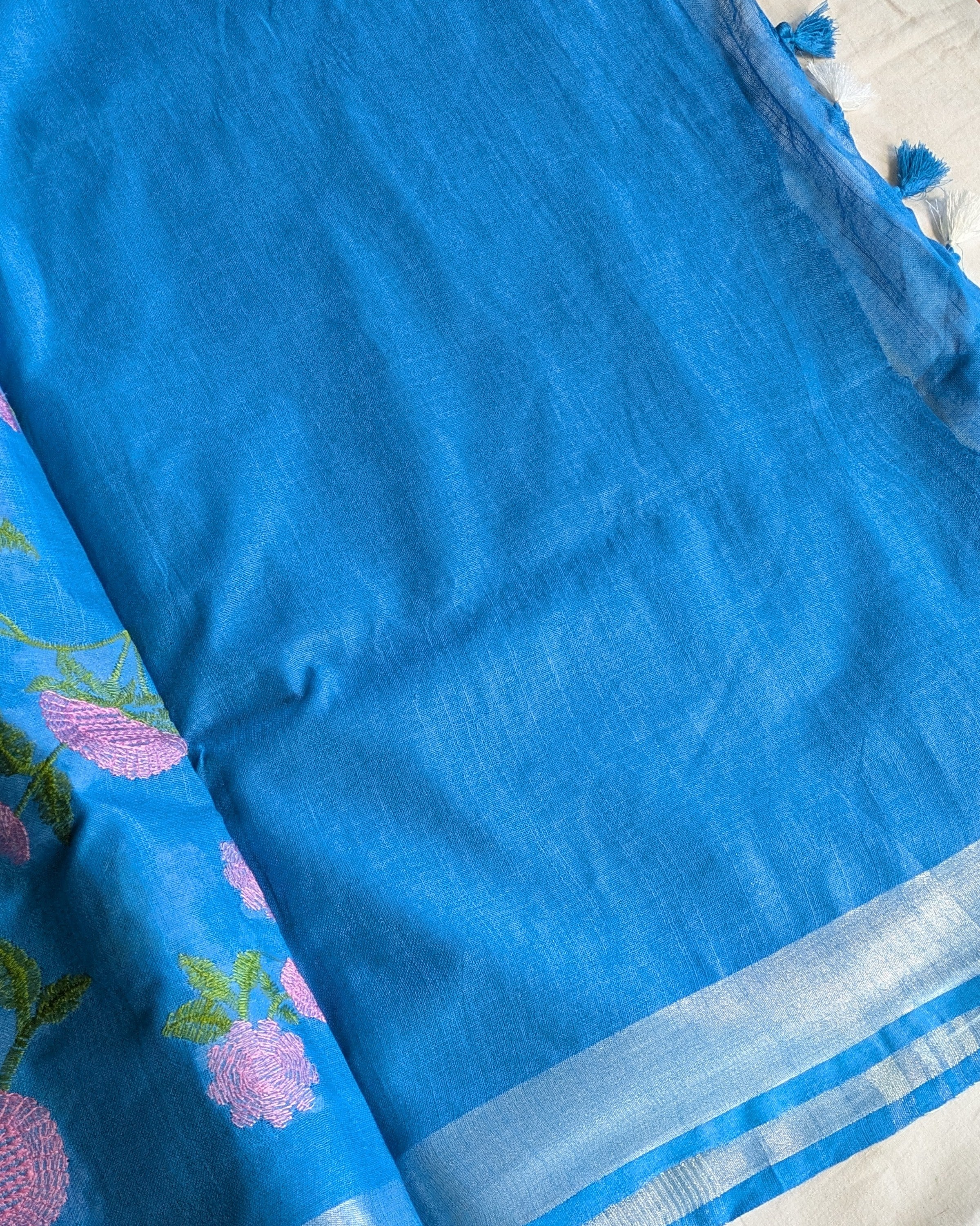 Linen Embroidered  Sari with Blouse Piece Firoza