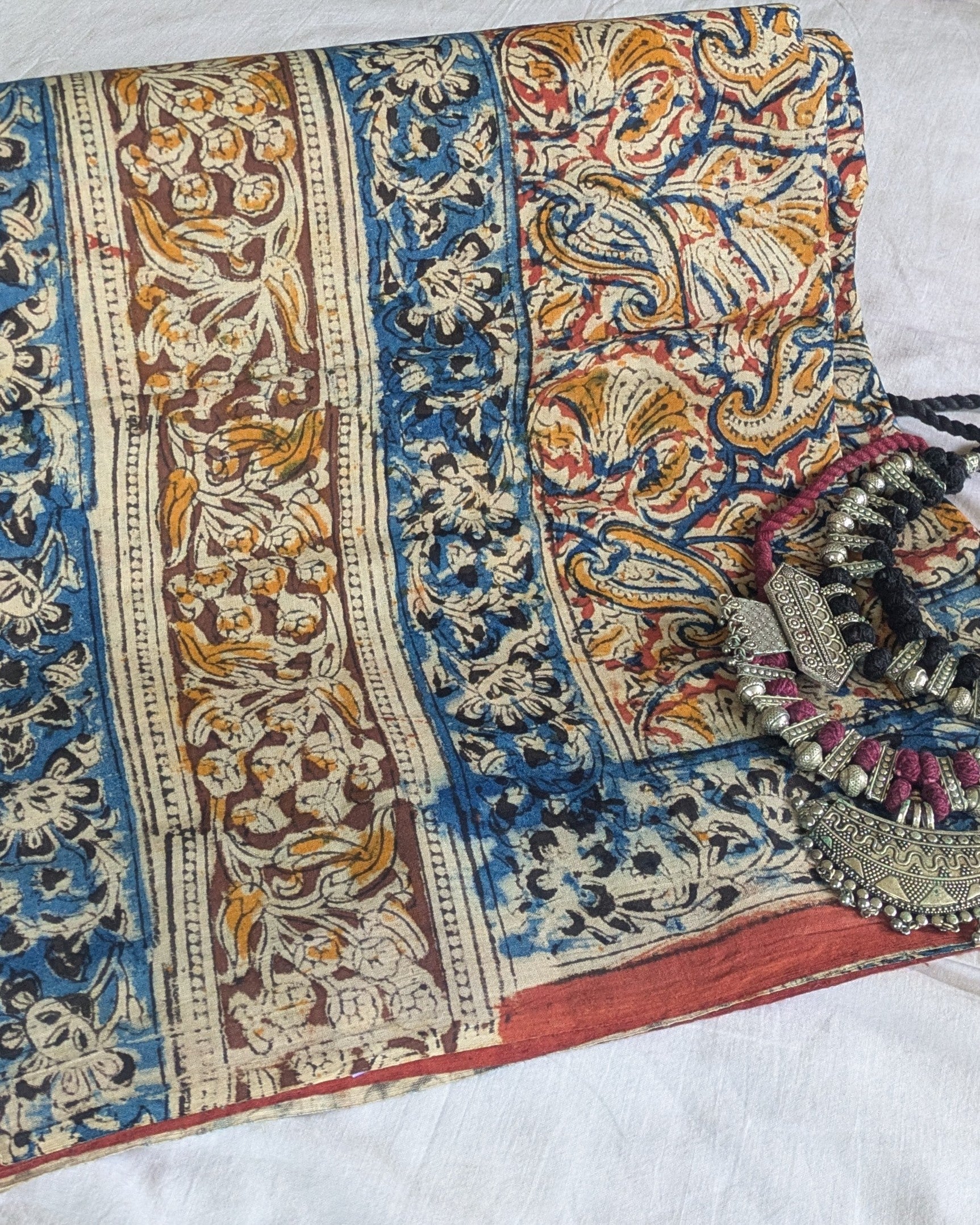 Kalamkari Cotton Sari with Blouse Piece Multicolour