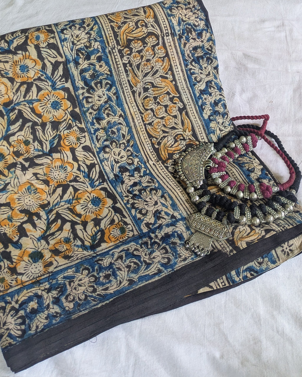 Kalamkari Cotton Sari with Blouse Piece Black