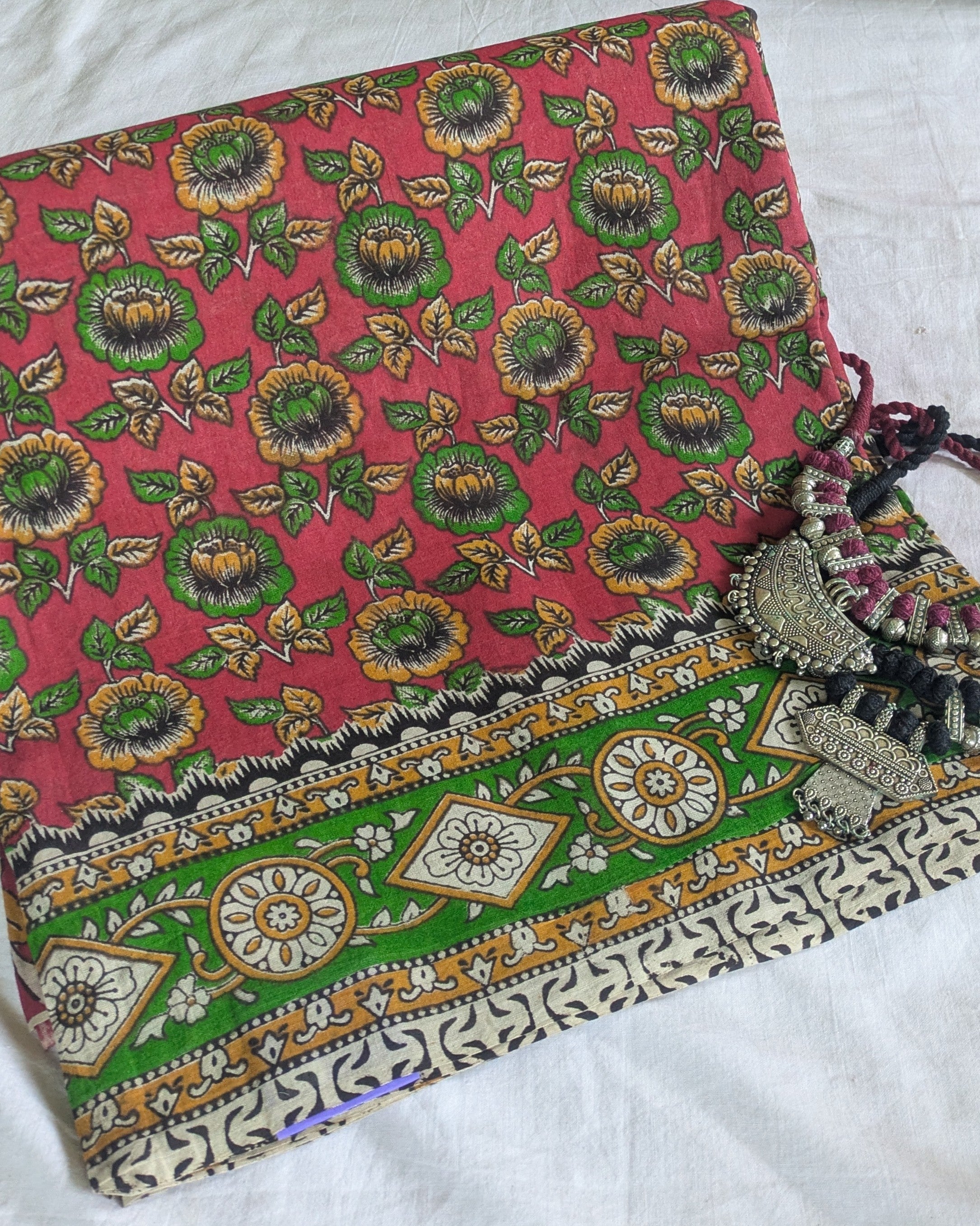 Kalamkari Cotton Sari with Blouse Piece Red