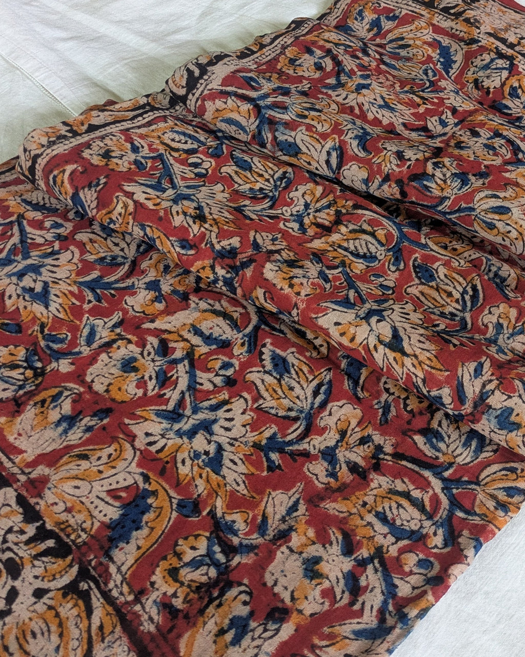 Kalamkari Cotton Sari with Blouse Piece Rust