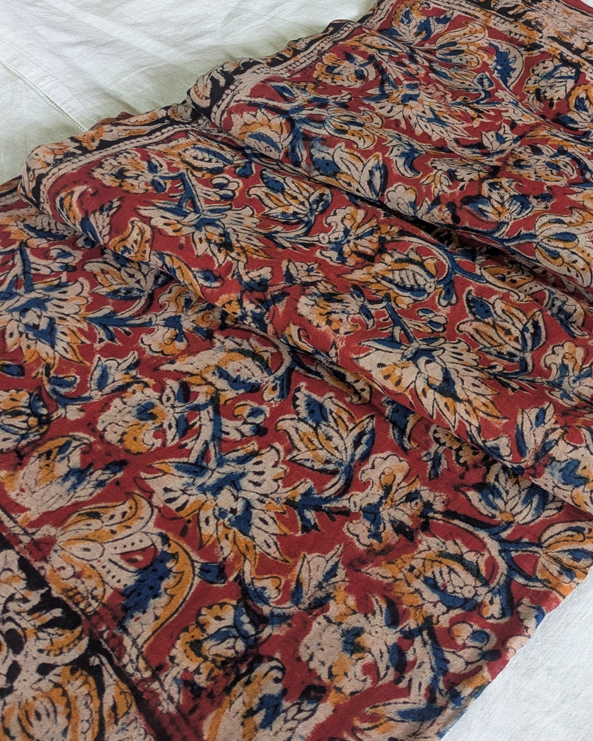 Kalamkari Cotton Sari with Blouse Piece Rust