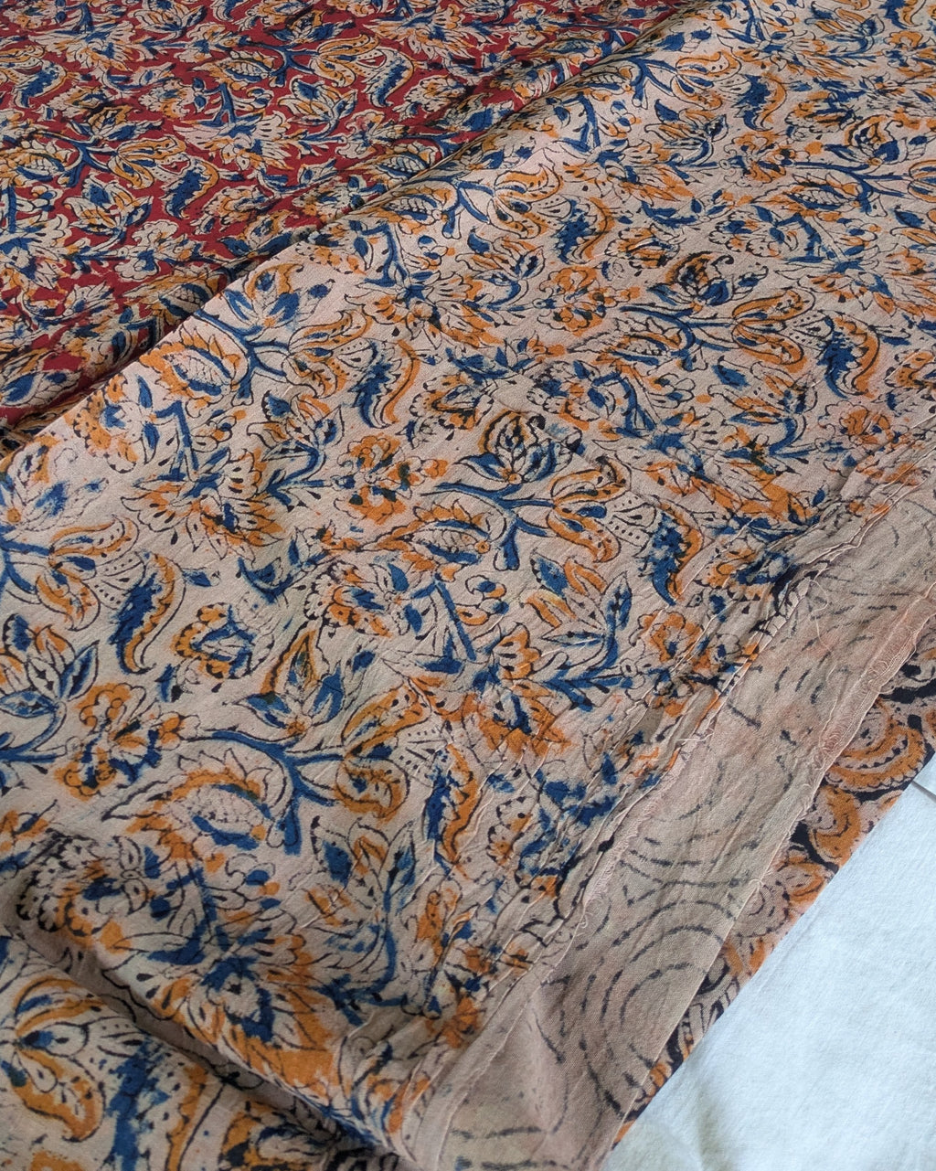 Kalamkari Cotton Sari with Blouse Piece Rust