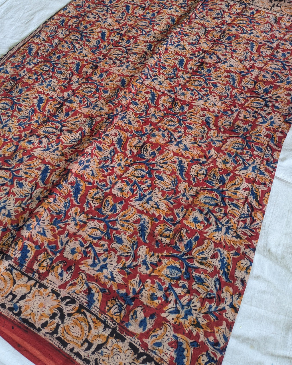 Kalamkari Cotton Sari with Blouse Piece Rust