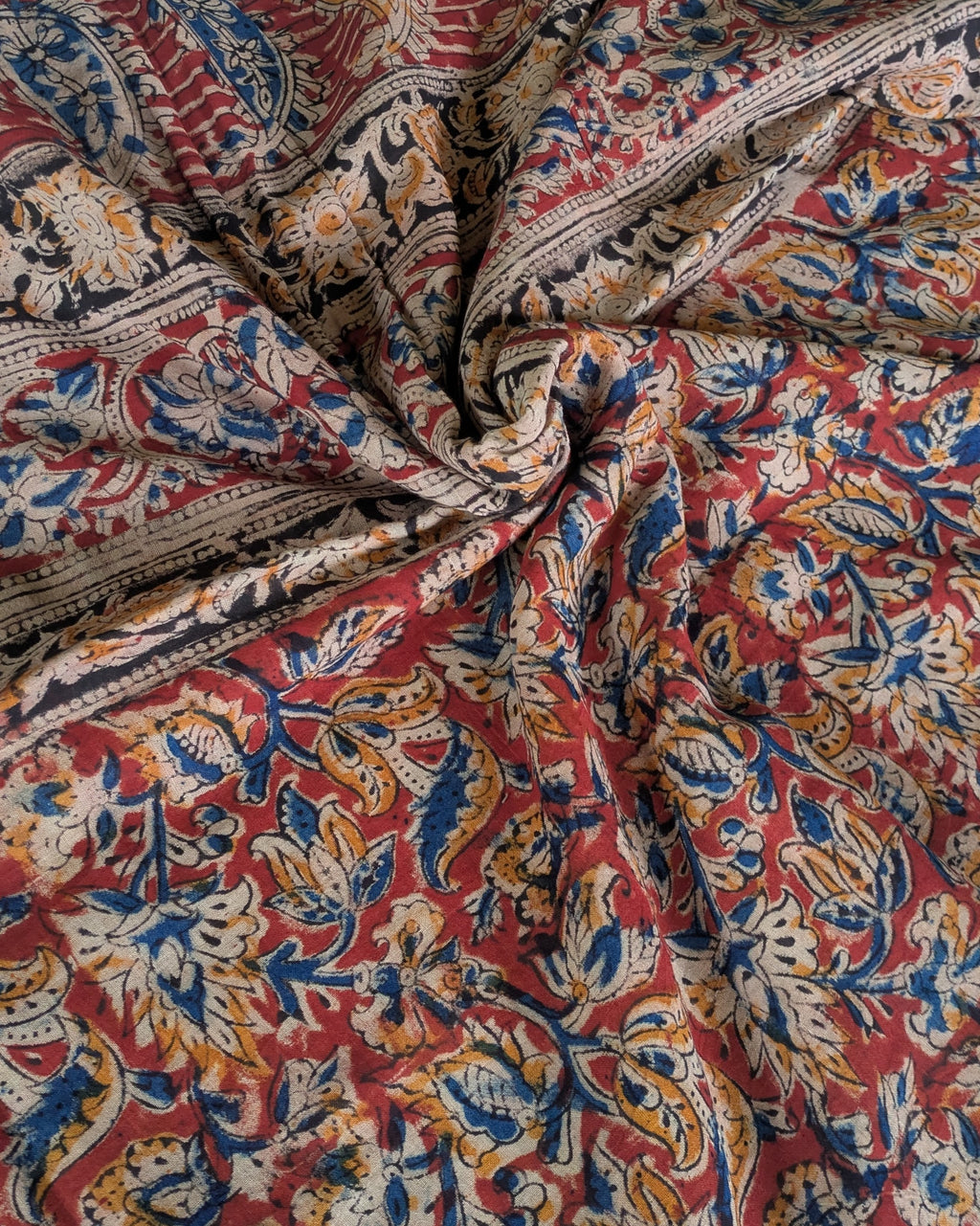 Kalamkari Cotton Sari with Blouse Piece Rust