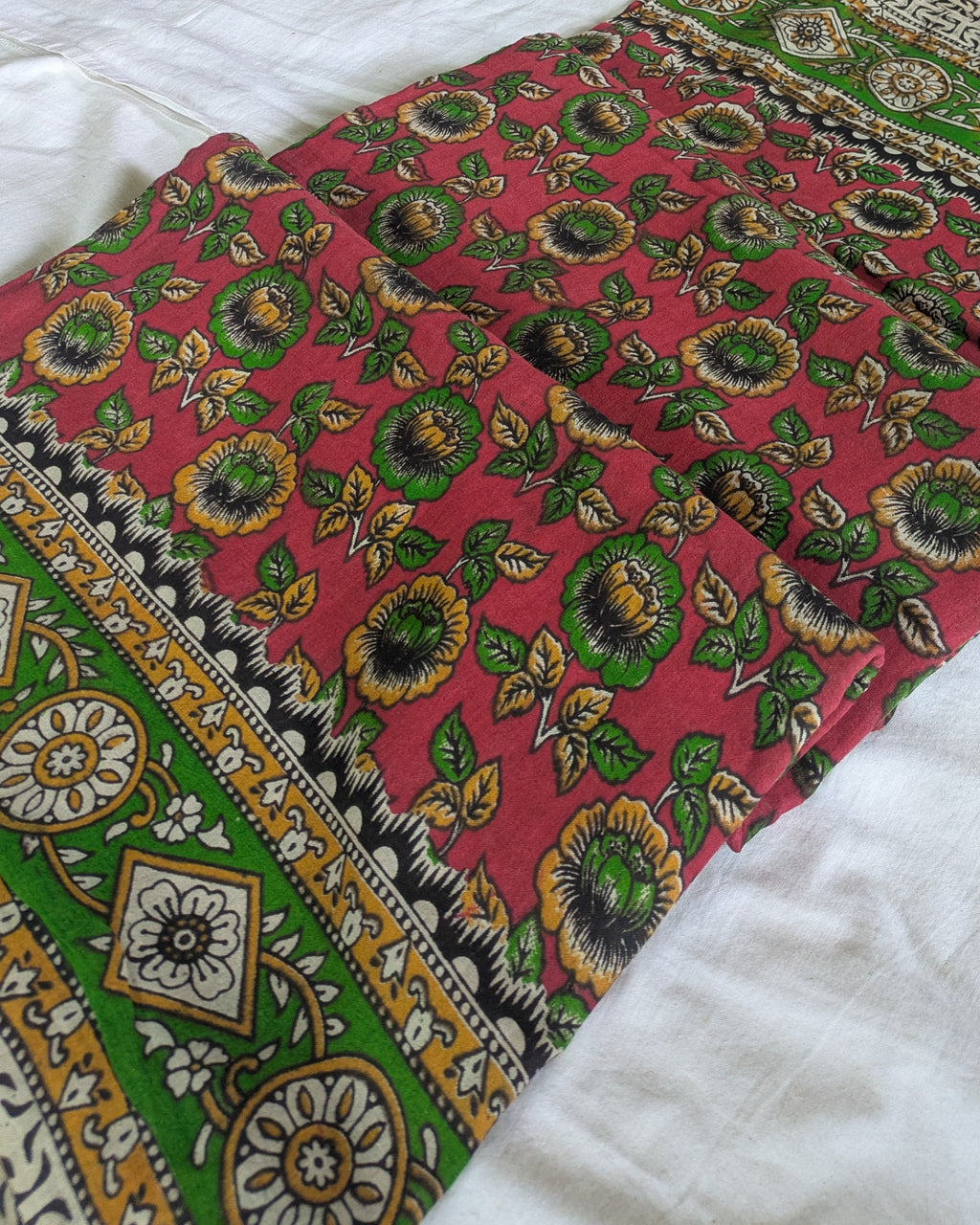 Kalamkari Cotton Sari with Blouse Piece Red