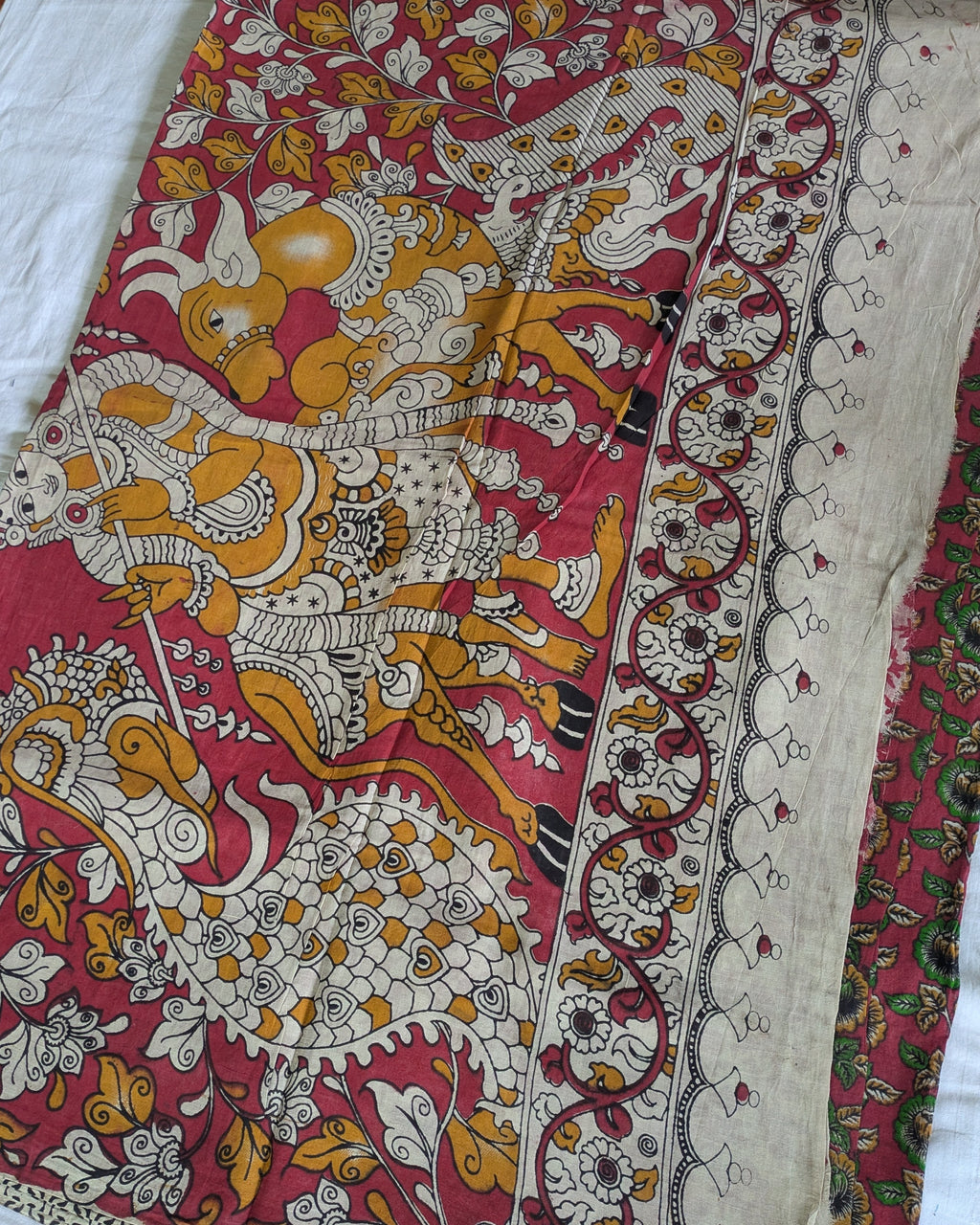 Kalamkari Cotton Sari with Blouse Piece Red