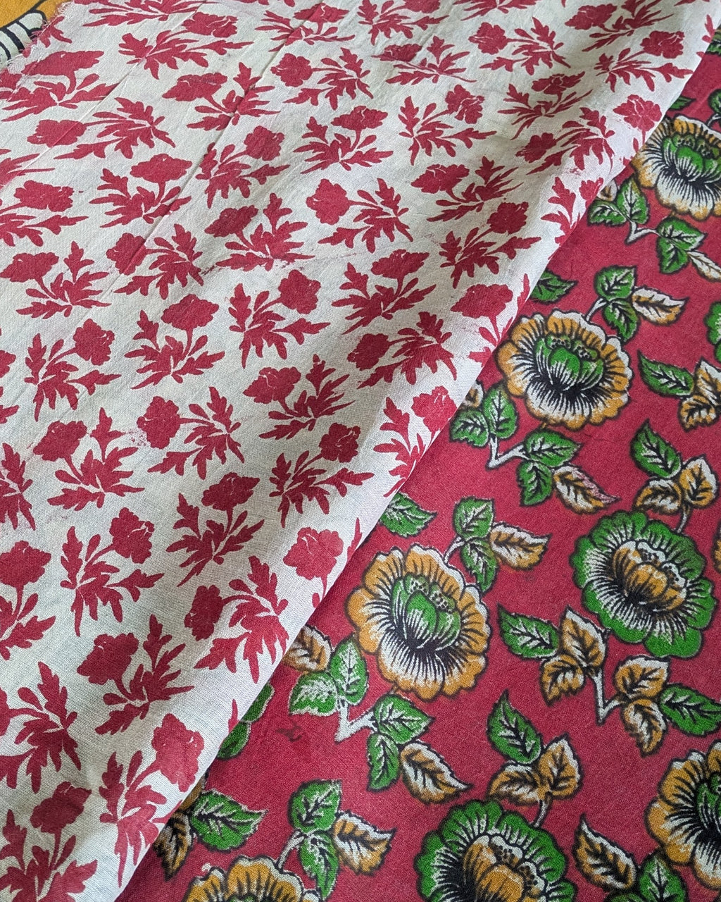 Kalamkari Cotton Sari with Blouse Piece Red
