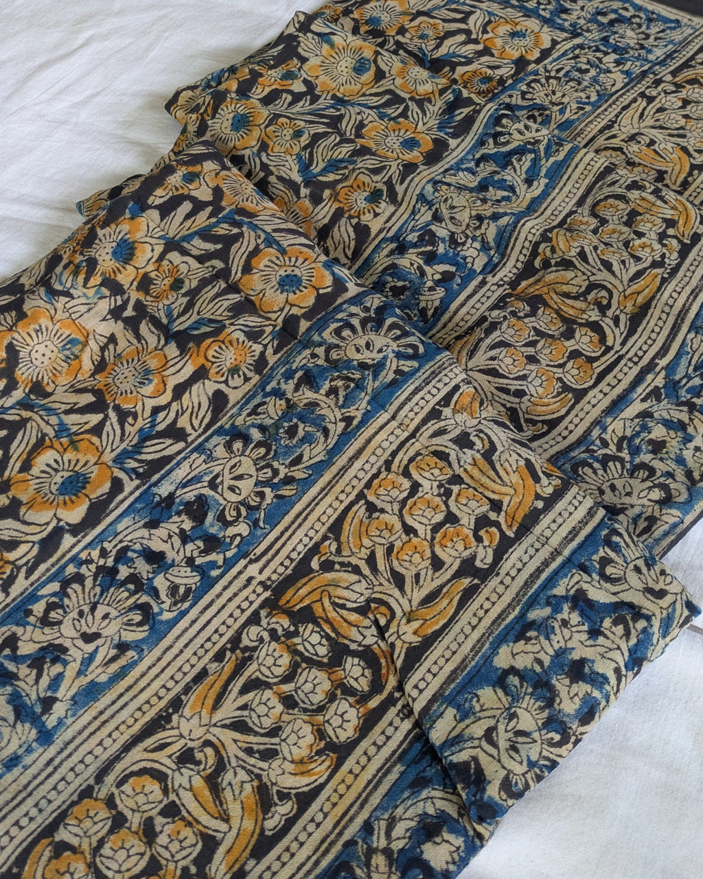 Kalamkari Cotton Sari with Blouse Piece Black