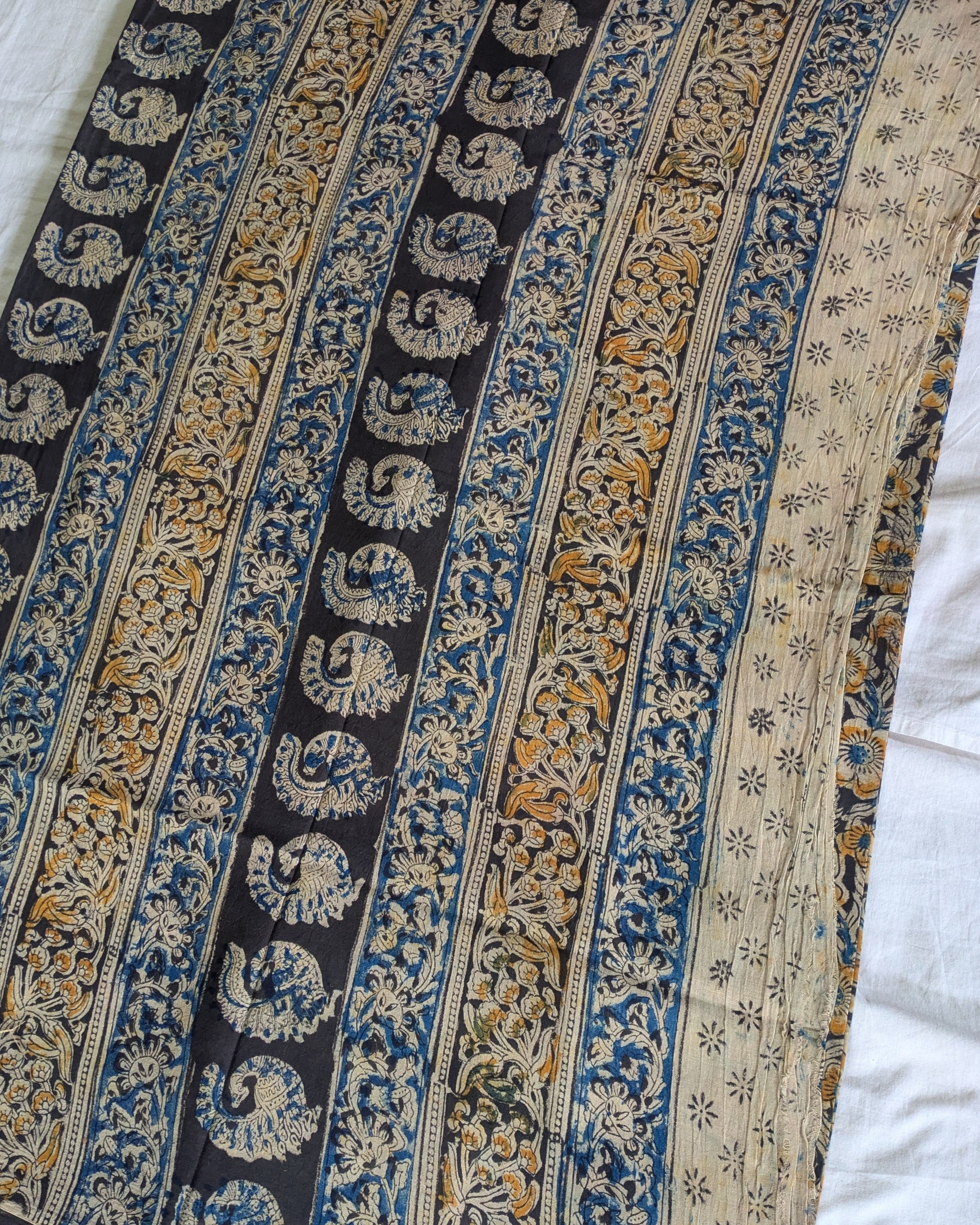 Kalamkari Cotton Sari with Blouse Piece Black
