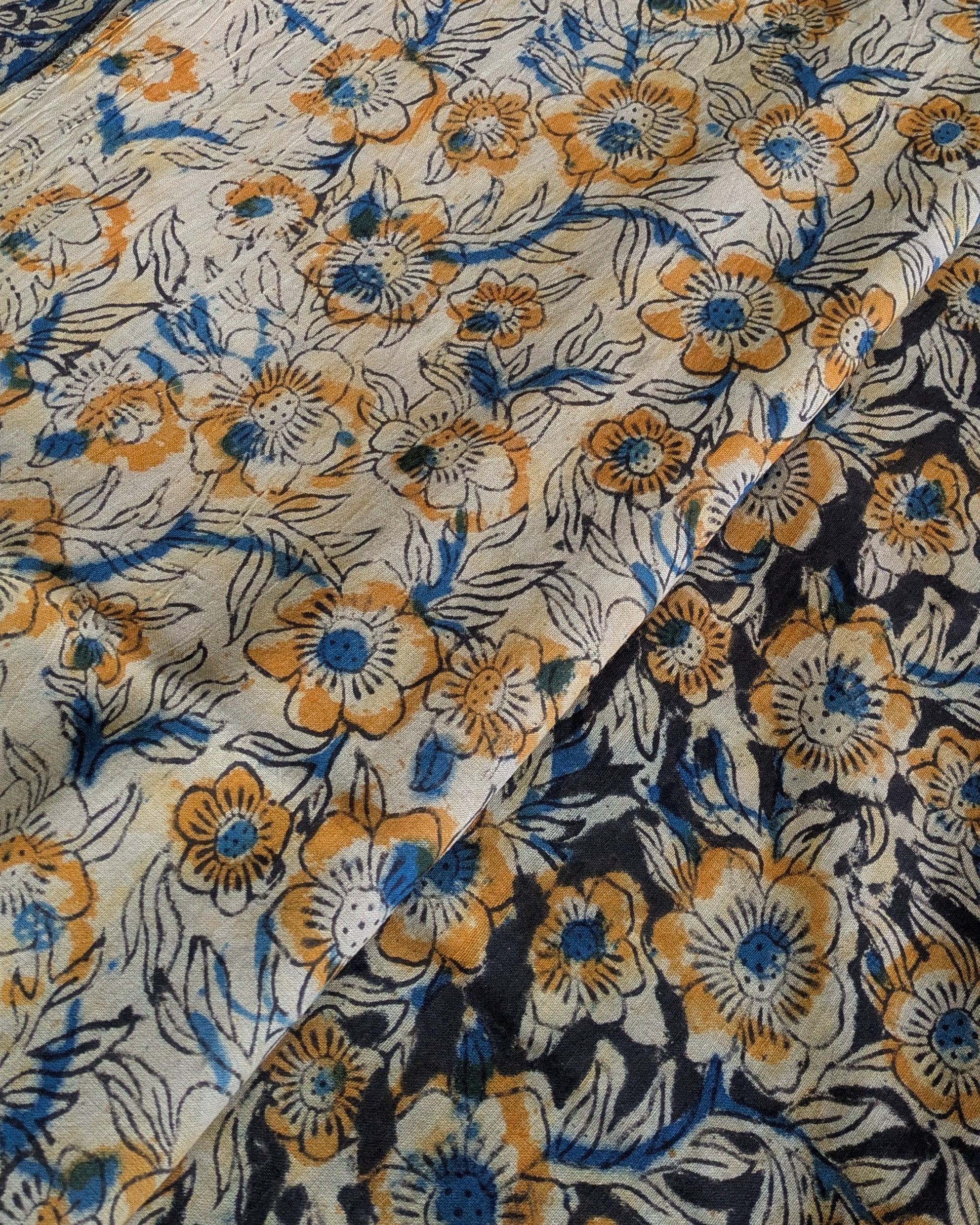 Kalamkari Cotton Sari with Blouse Piece Black