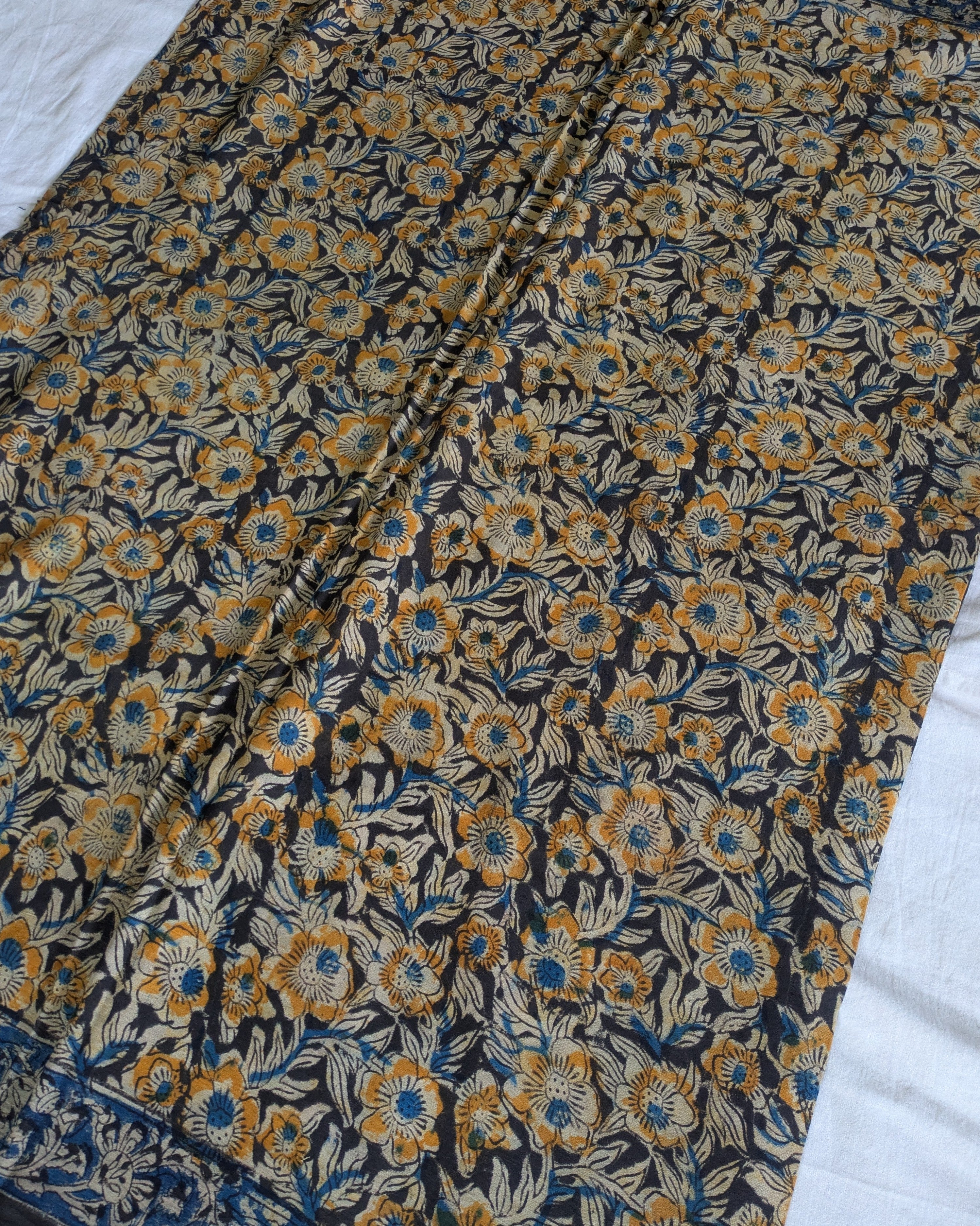 Kalamkari Cotton Sari with Blouse Piece Black