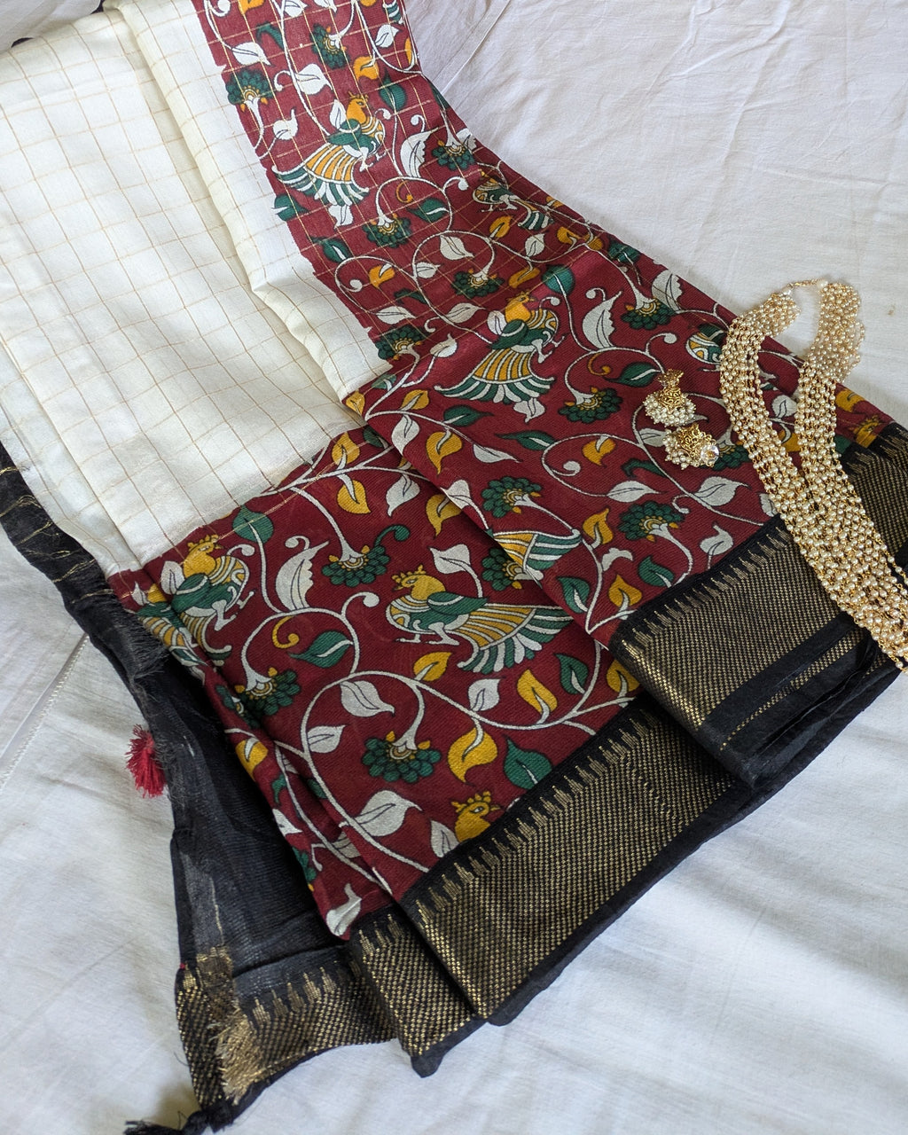 Bhagalpuri Sari with Kalamkari Border & Blouse Piece 2