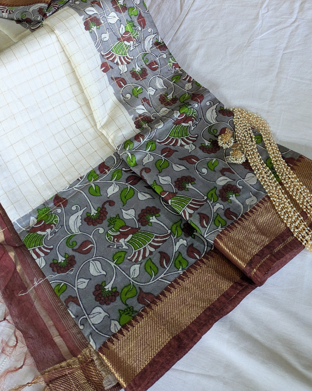 Bhagalpuri Sari with Kalamkari Border & Blouse Piece 3