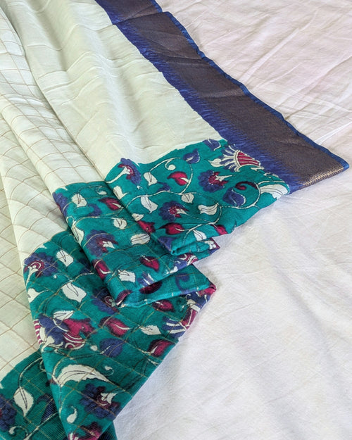 Bhagalpuri Sari with Kalamkari Border & Blouse Piece 1