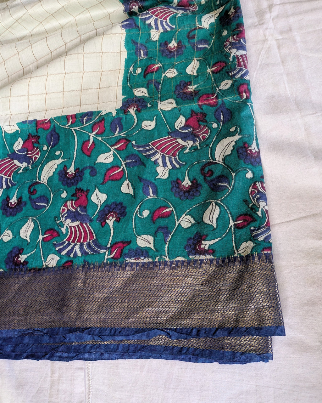 Bhagalpuri Sari with Kalamkari Border & Blouse Piece 1