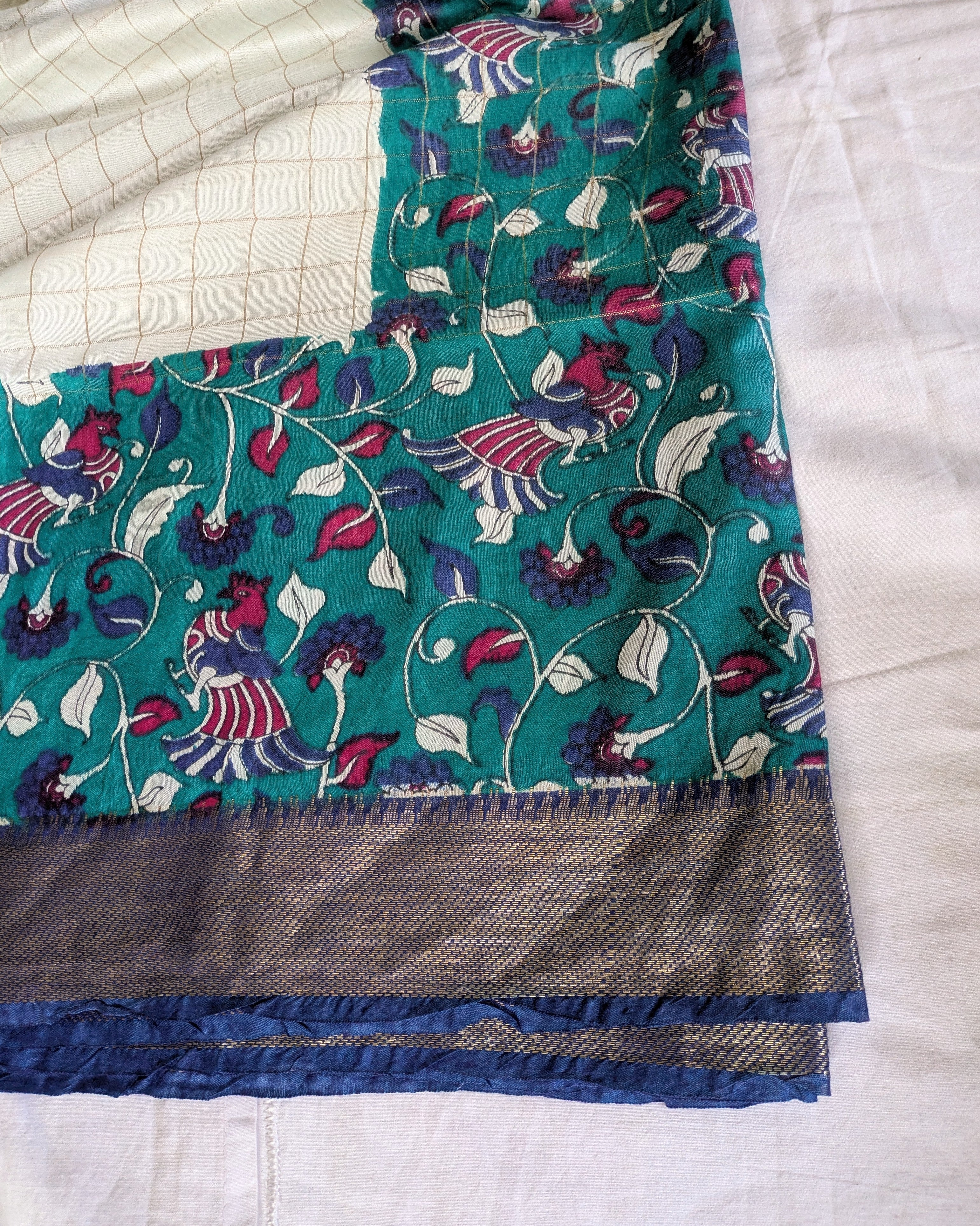 Bhagalpuri Sari with Kalamkari Border & Blouse Piece 1