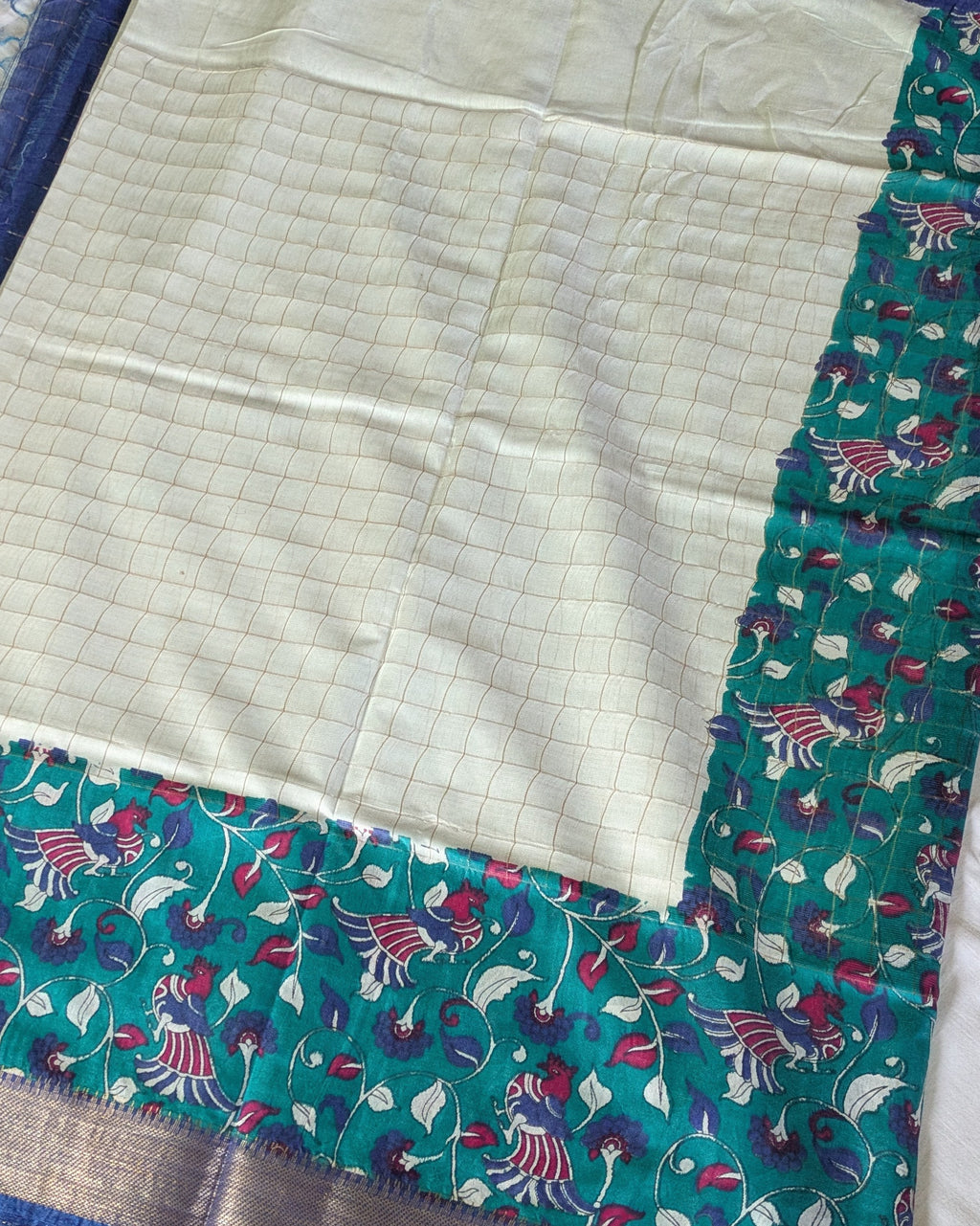 Bhagalpuri Sari with Kalamkari Border & Blouse Piece 1