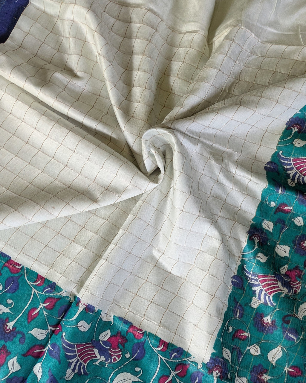 Bhagalpuri Sari with Kalamkari Border & Blouse Piece 1