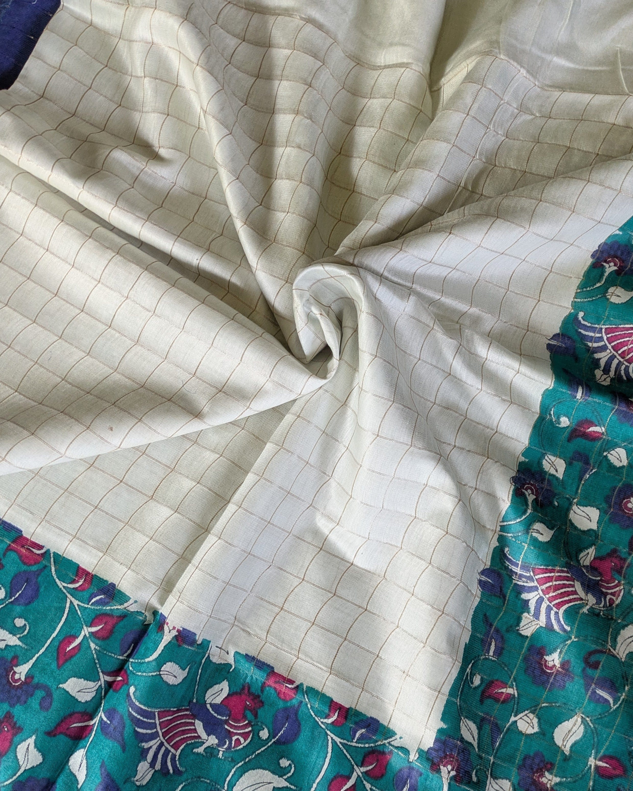 Bhagalpuri Sari with Kalamkari Border & Blouse Piece 1