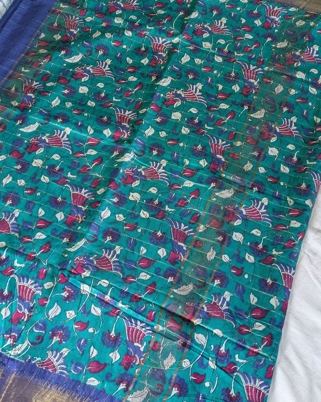 Bhagalpuri Sari with Kalamkari Border & Blouse Piece 1