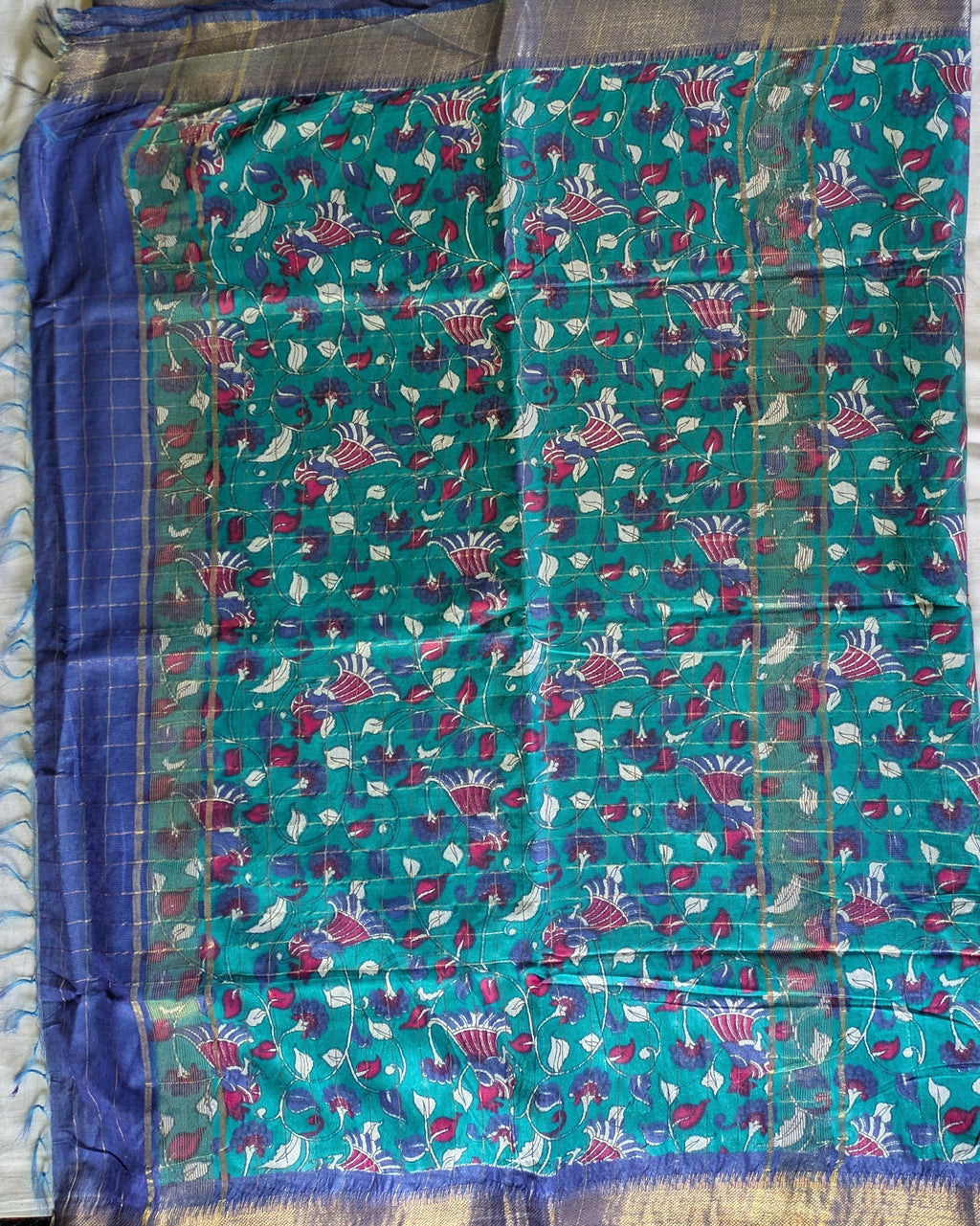 Bhagalpuri Sari with Kalamkari Border & Blouse Piece 1
