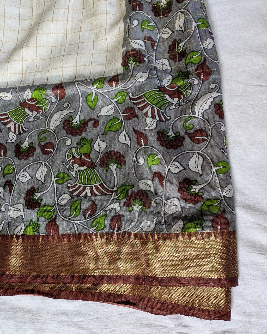 Bhagalpuri Sari with Kalamkari Border & Blouse Piece 3