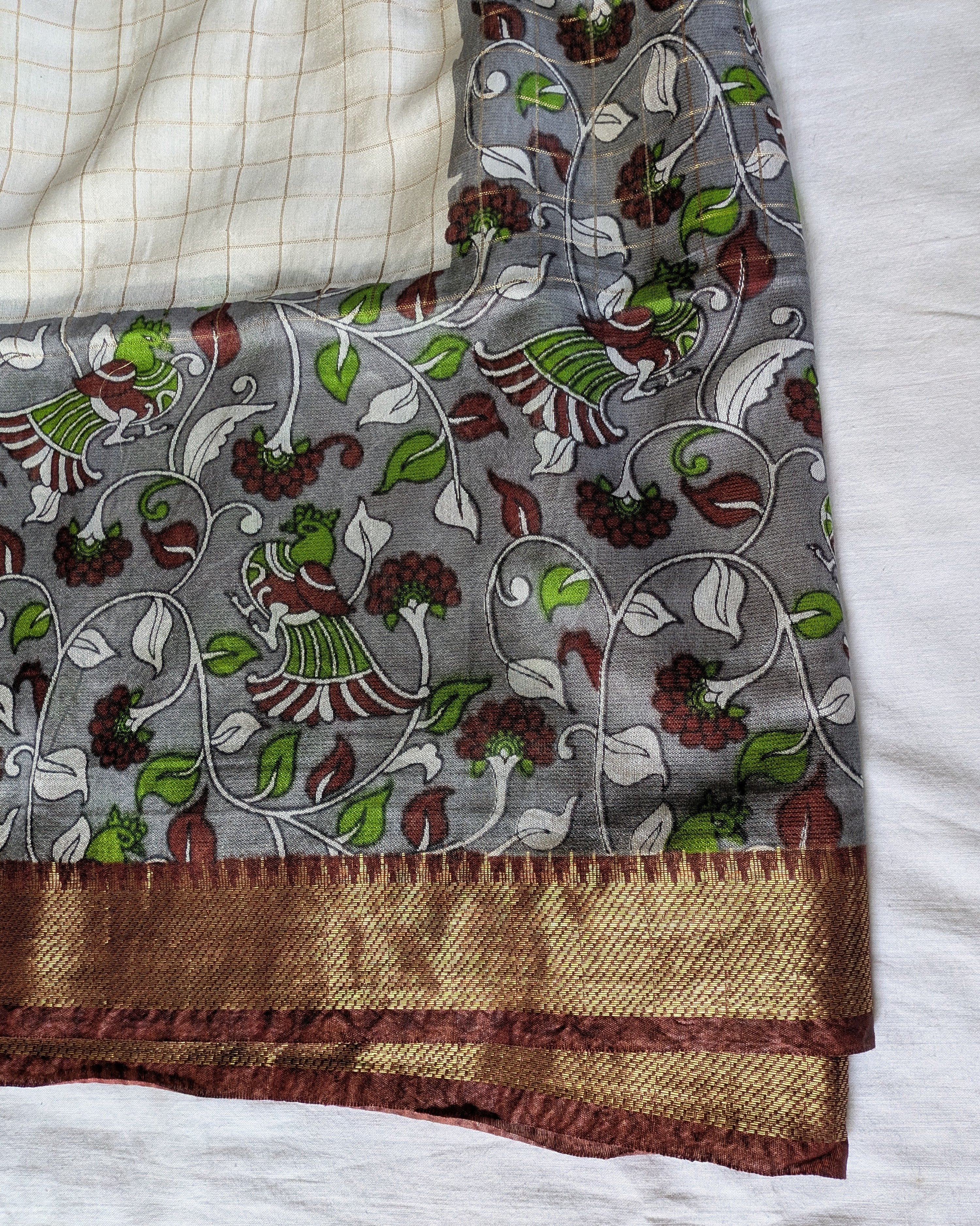 Bhagalpuri Sari with Kalamkari Border & Blouse Piece 3