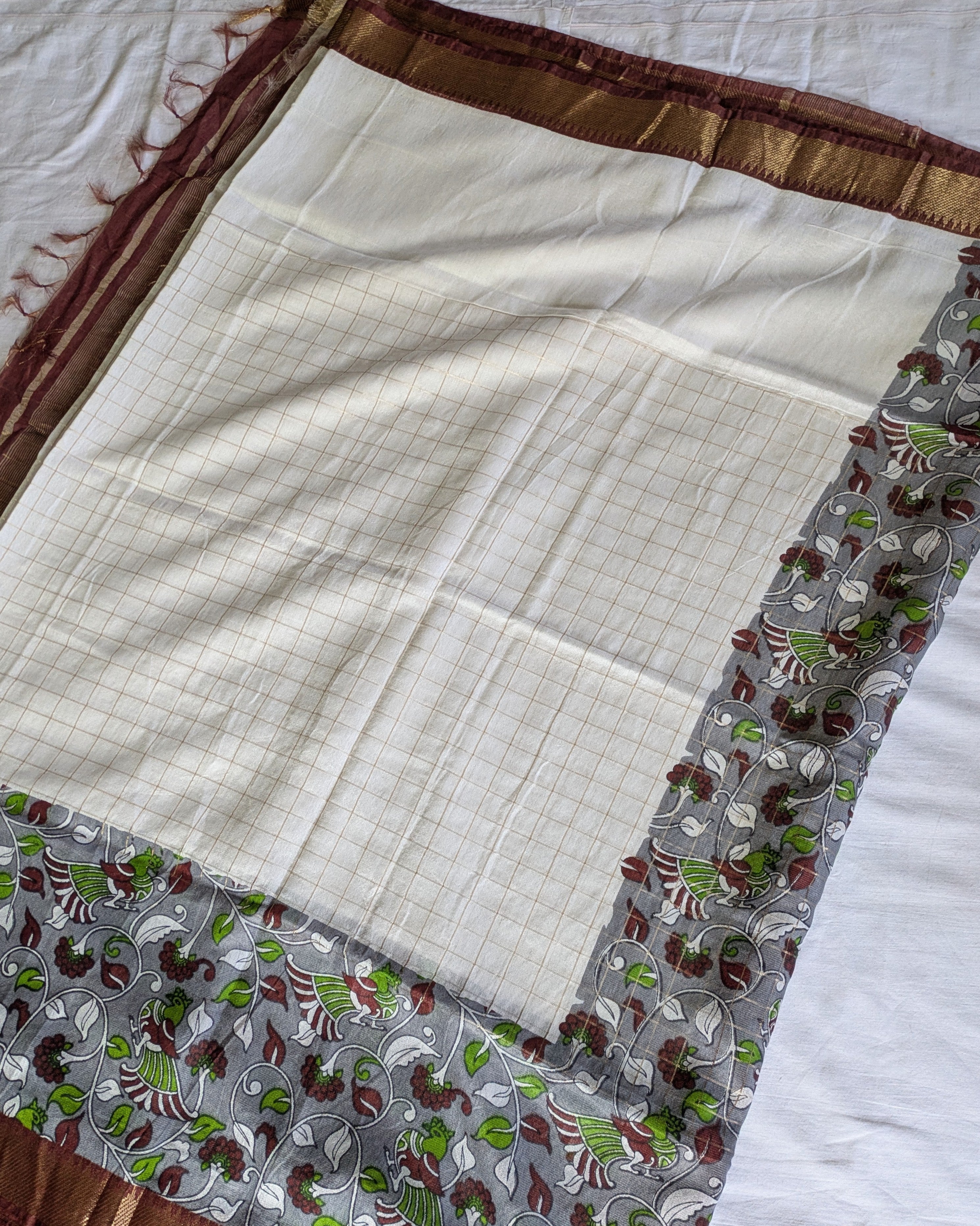 Bhagalpuri Sari with Kalamkari Border & Blouse Piece 3