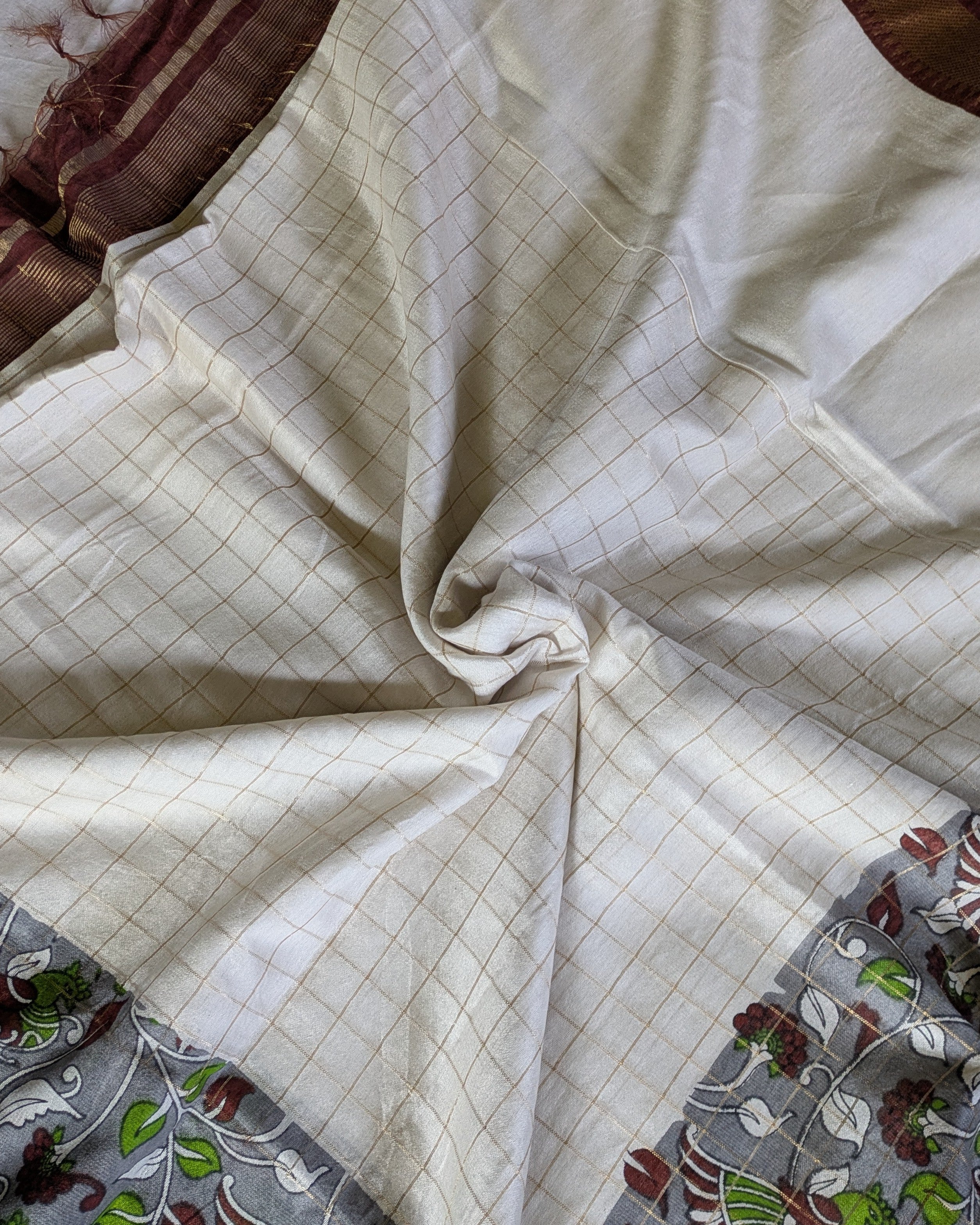 Bhagalpuri Sari with Kalamkari Border & Blouse Piece 3