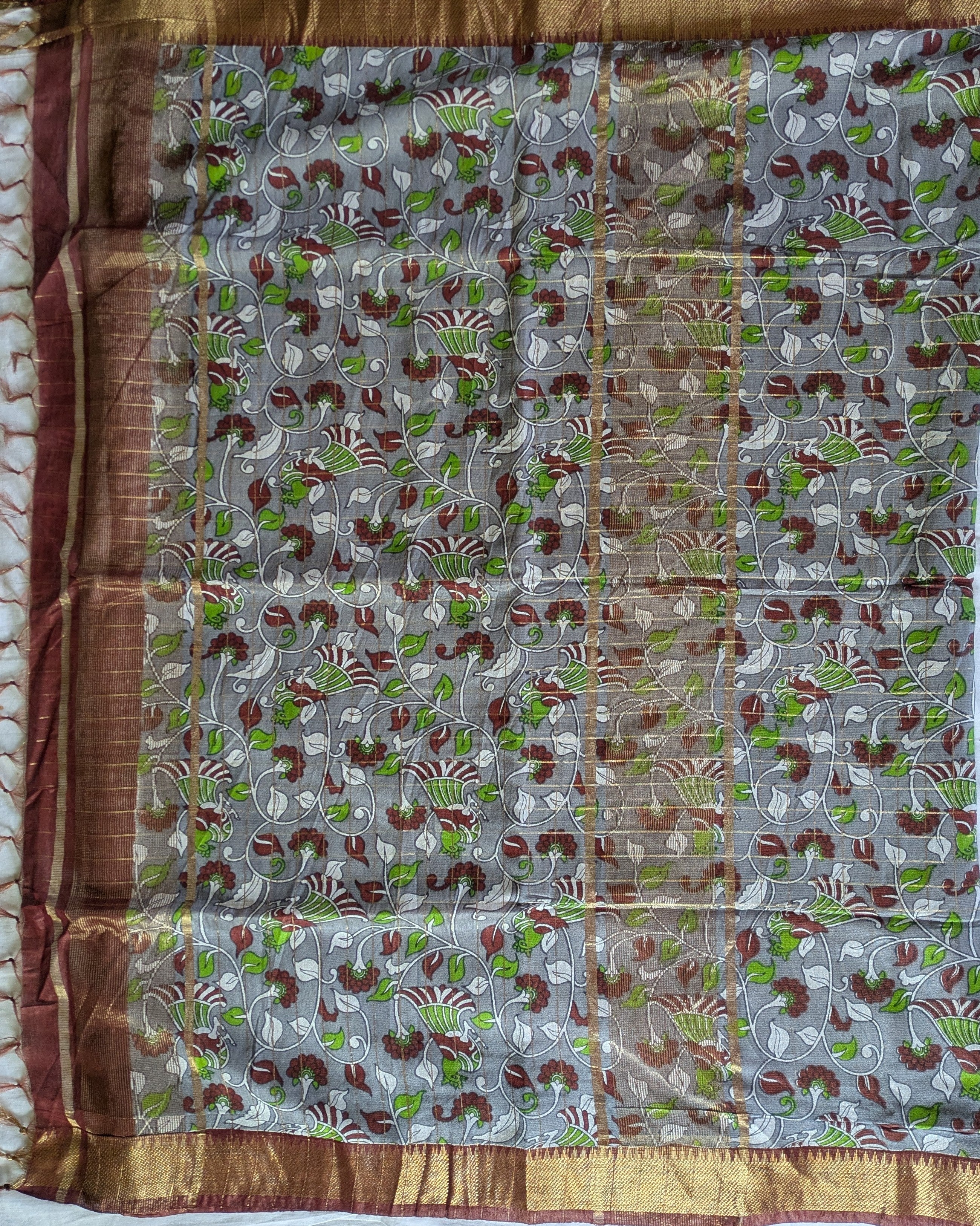 Bhagalpuri Sari with Kalamkari Border & Blouse Piece 3