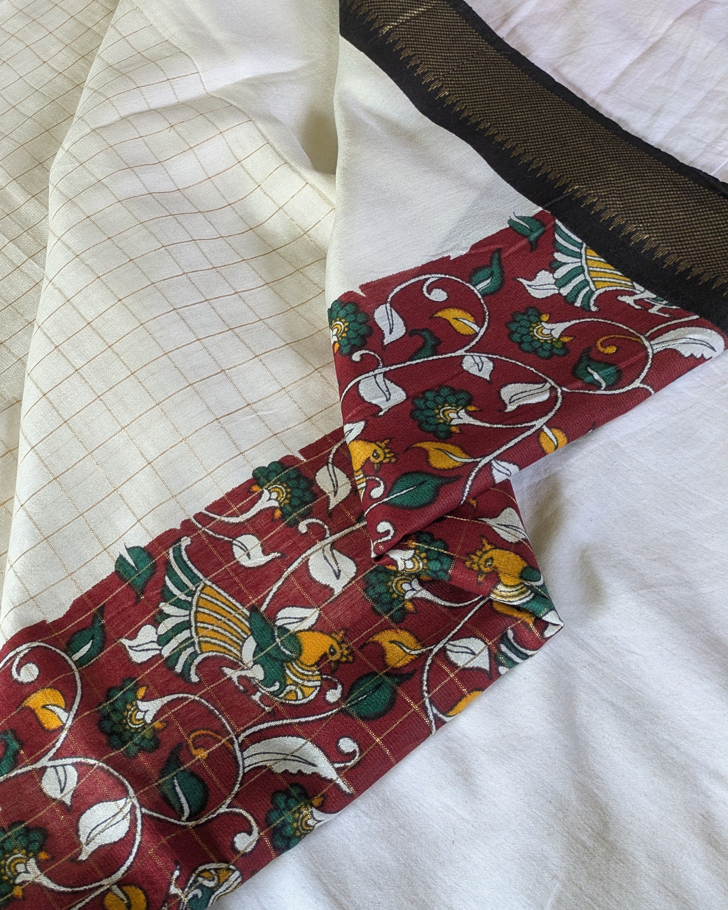 Bhagalpuri Sari with Kalamkari Border & Blouse Piece 2