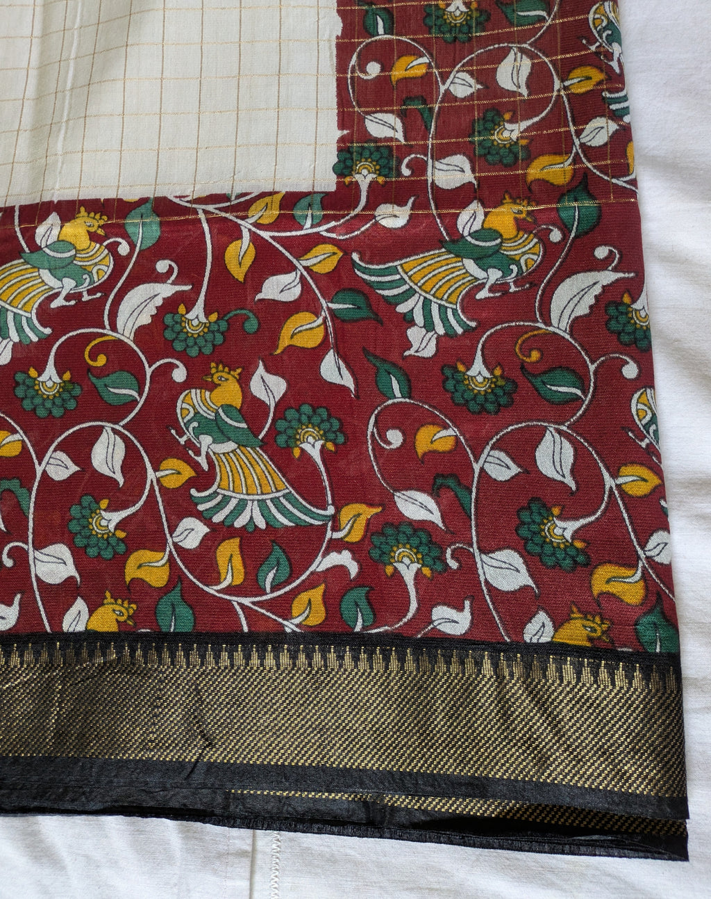 Bhagalpuri Sari with Kalamkari Border & Blouse Piece 2