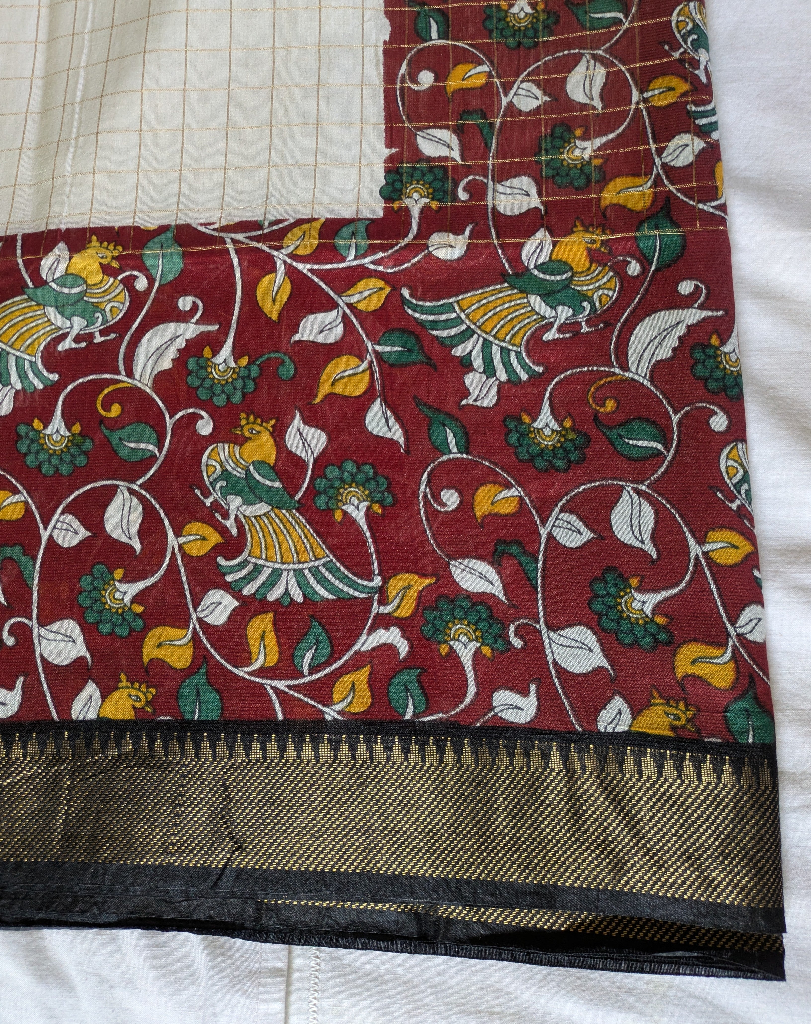 Bhagalpuri Sari with Kalamkari Border & Blouse Piece 2