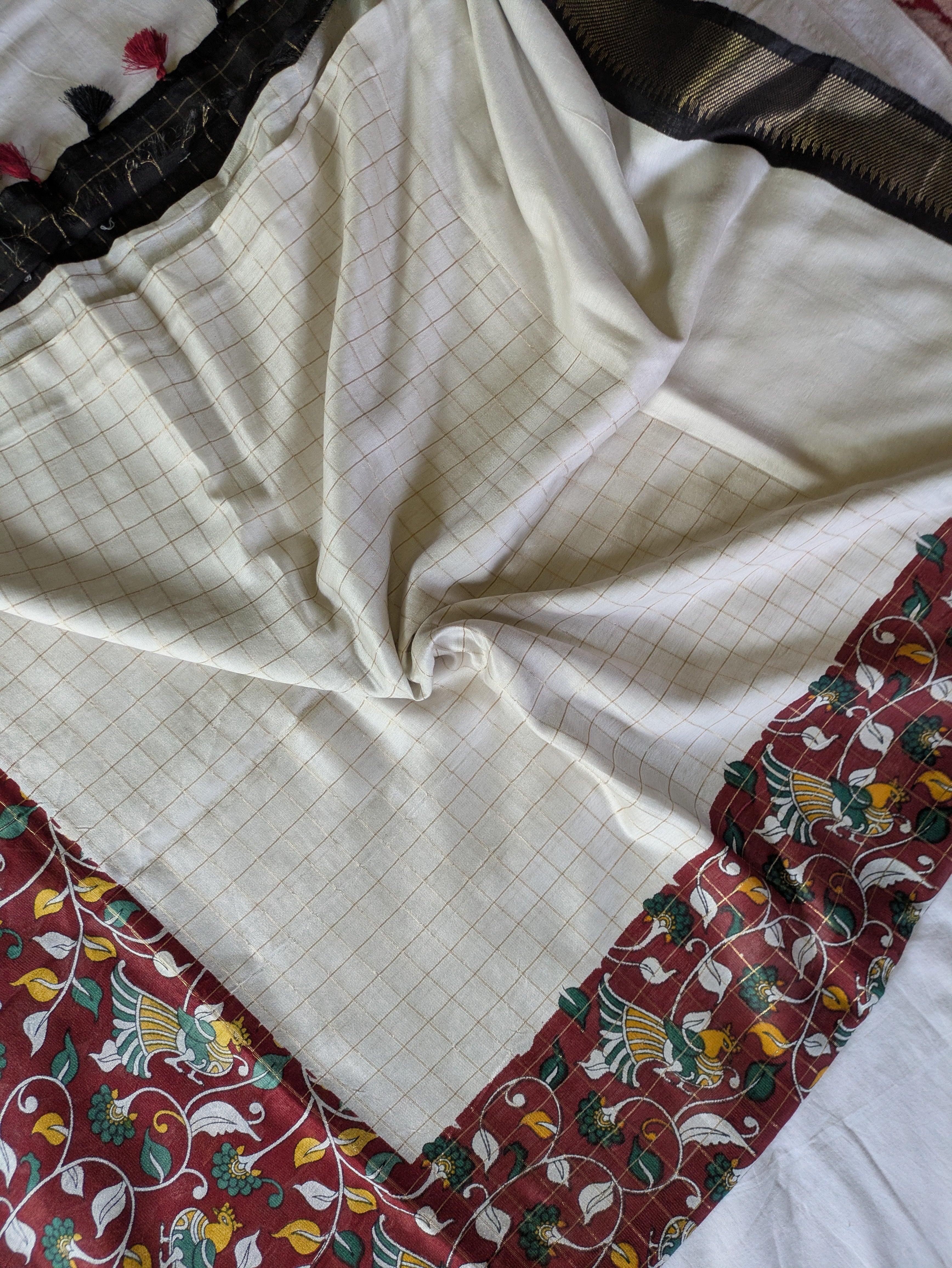 Bhagalpuri Sari with Kalamkari Border & Blouse Piece 2