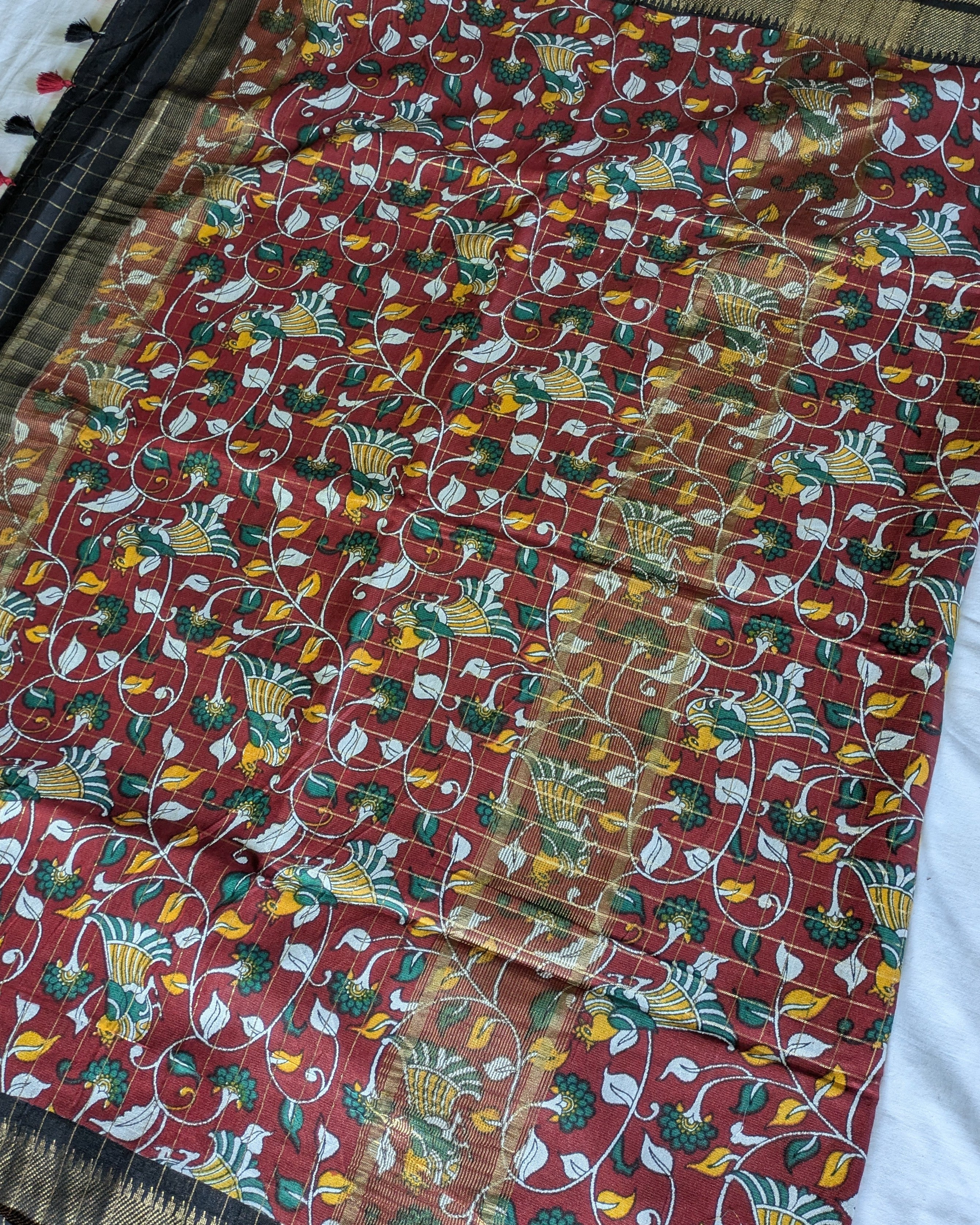 Bhagalpuri Sari with Kalamkari Border & Blouse Piece 2