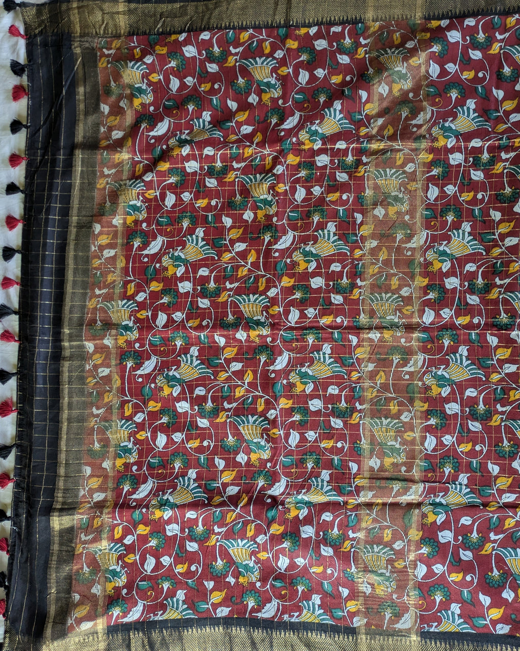 Bhagalpuri Sari with Kalamkari Border & Blouse Piece 2