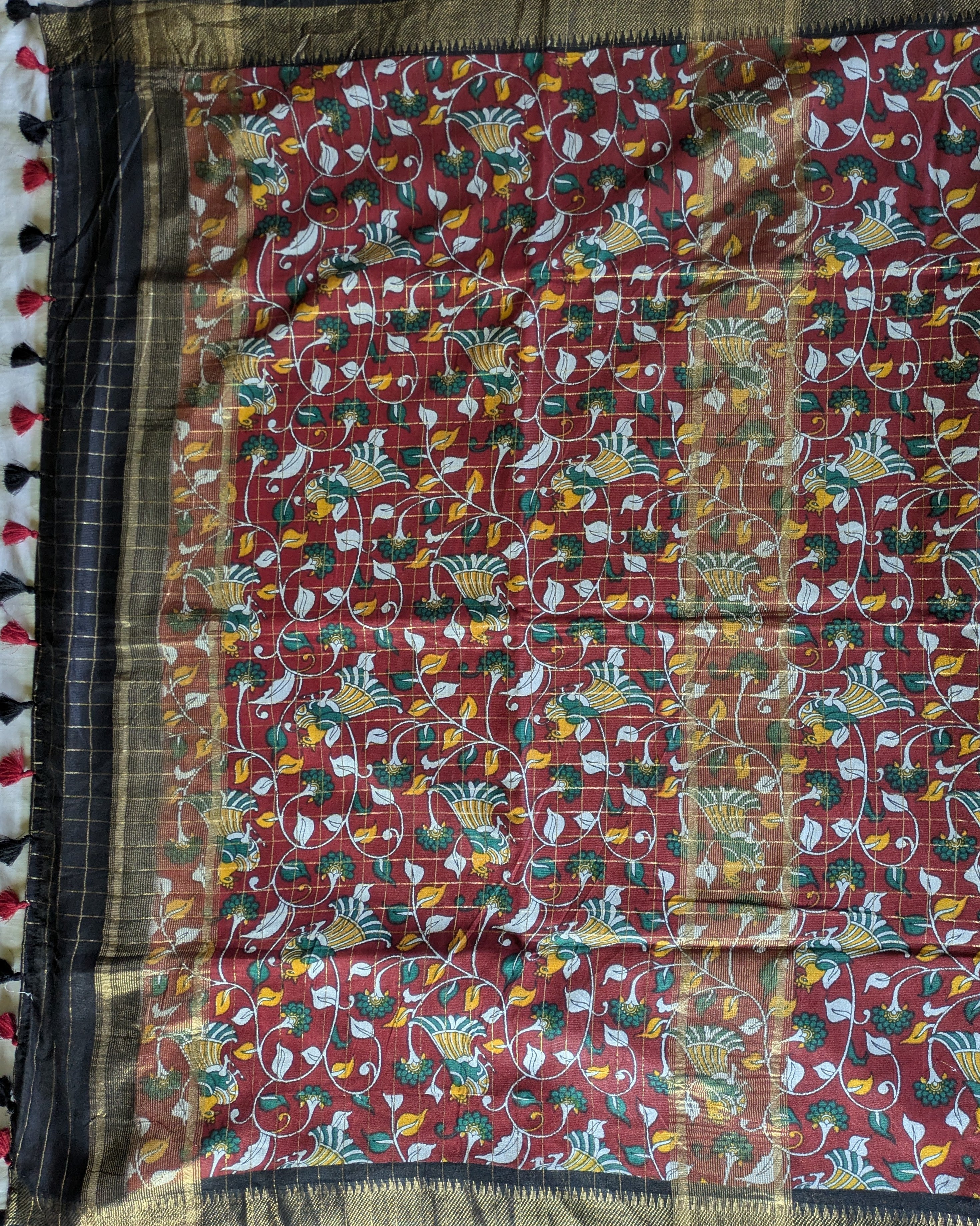 Bhagalpuri Sari with Kalamkari Border & Blouse Piece 2