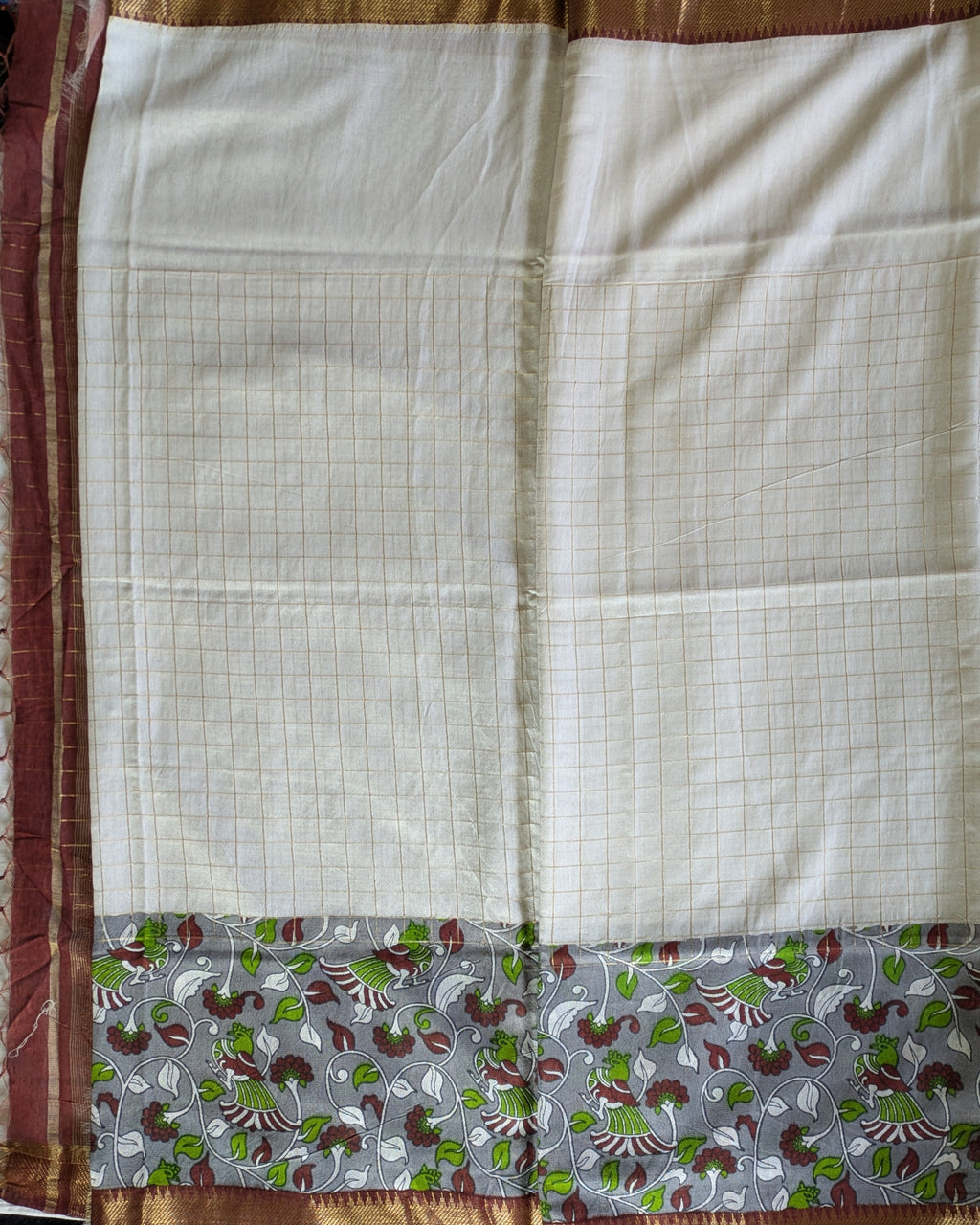 Bhagalpuri Sari with Kalamkari Border & Blouse Piece 3