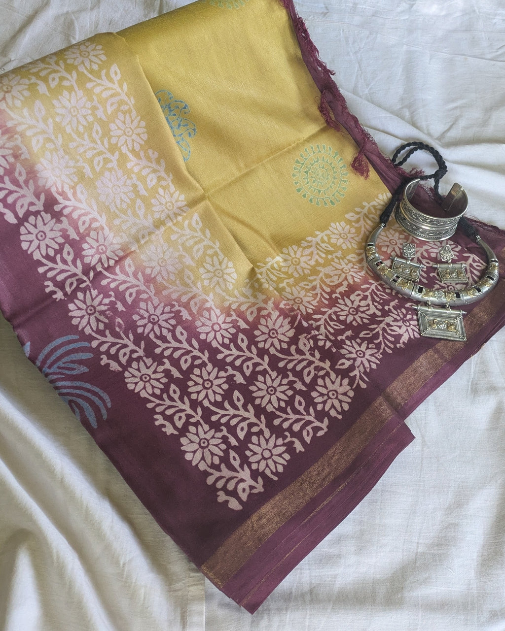 Bhagalpuri Katan Sari Greenish Yellow